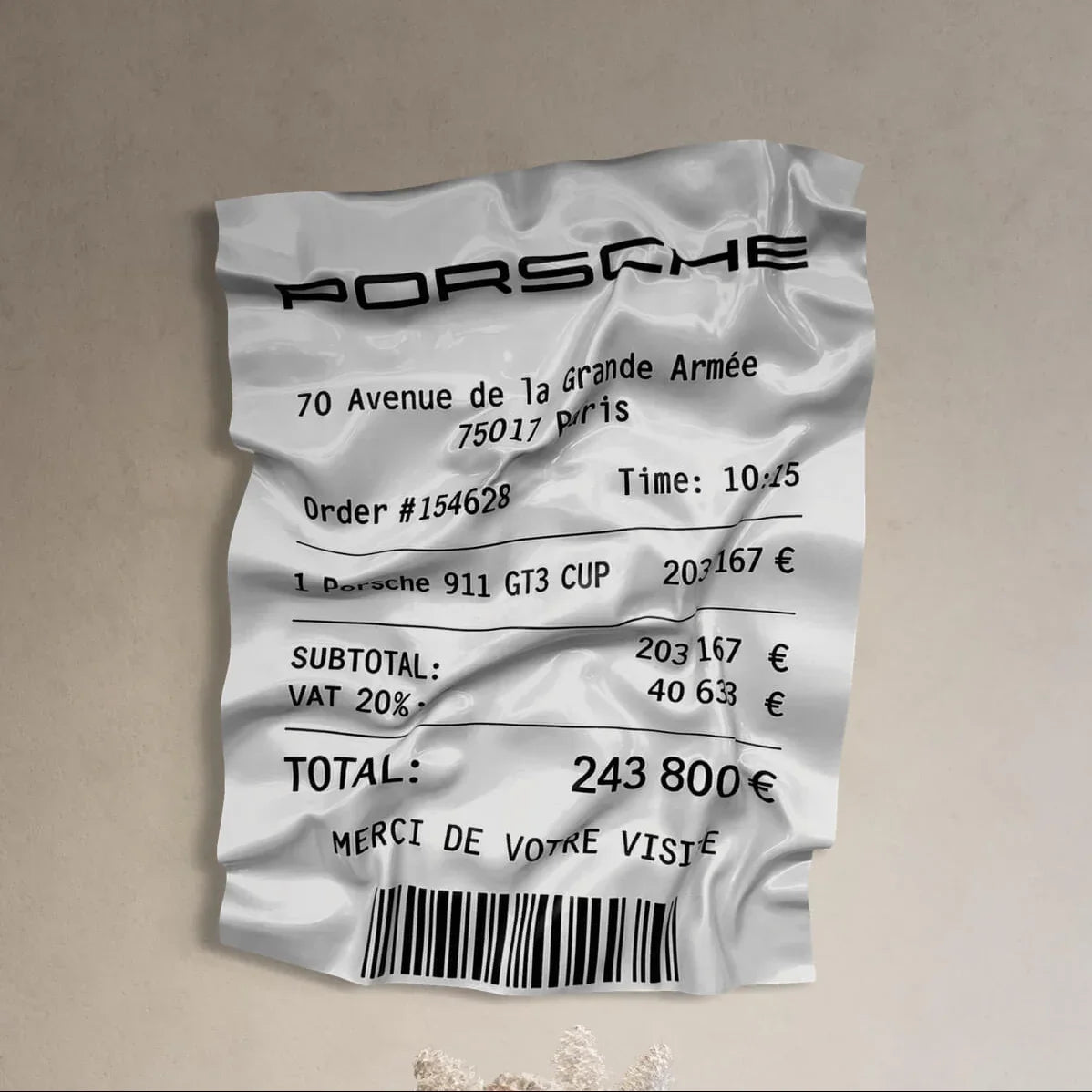 Tableau Déco Ticket Porsche 911 GT3 CUP – Tableau froissé