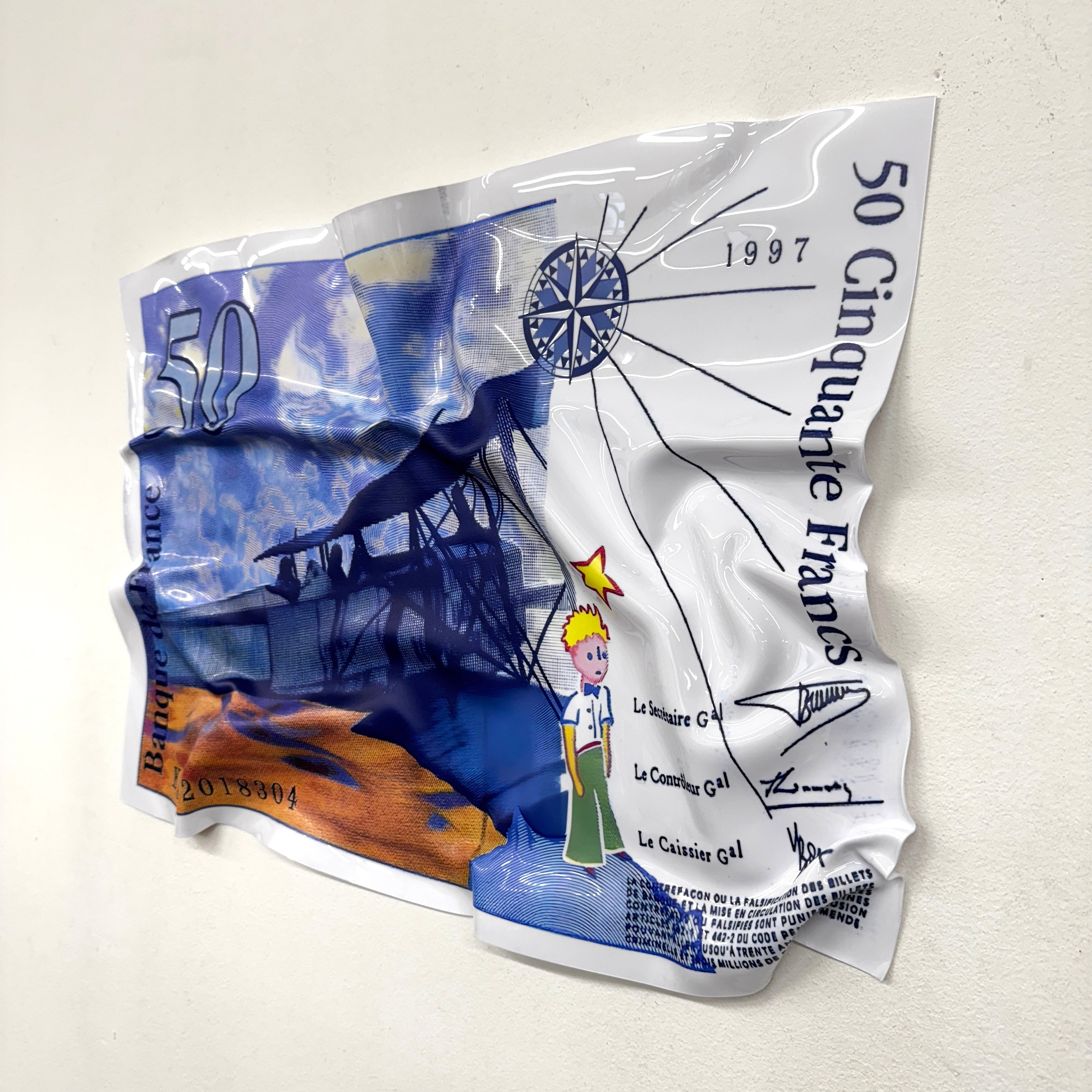 Tableau froissé - Billet 50 Francs "Le Petit Prince"