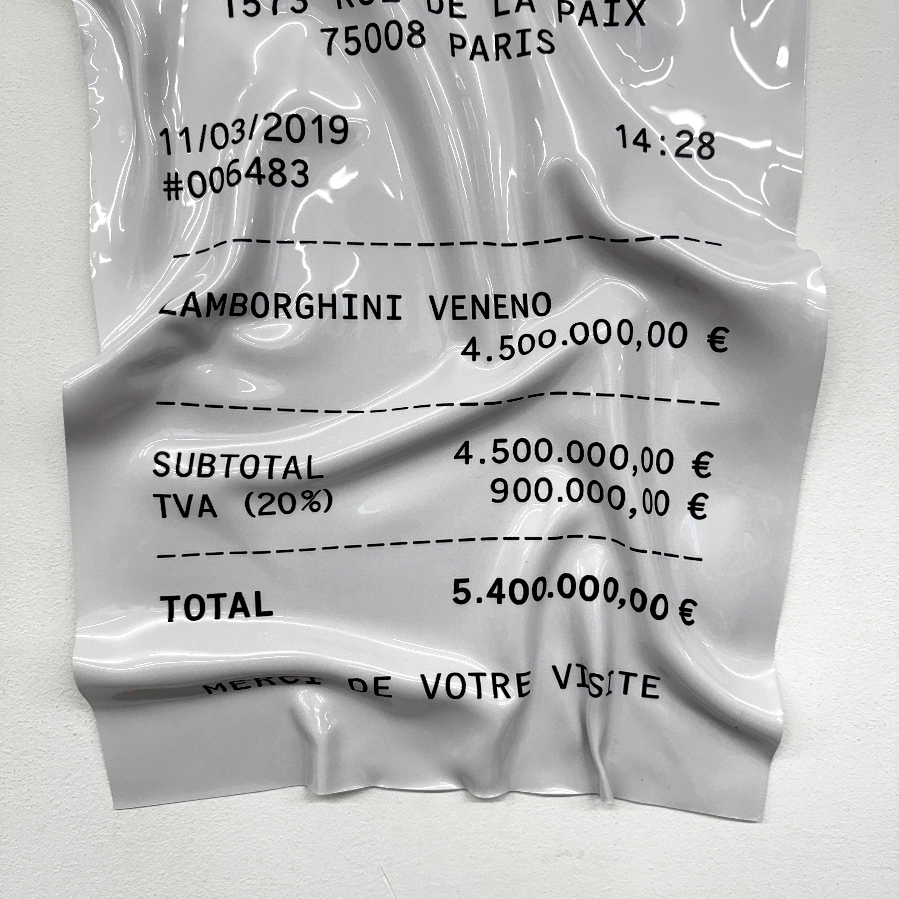 Tableau froissé - Reçu Lamborghini "Veneno"