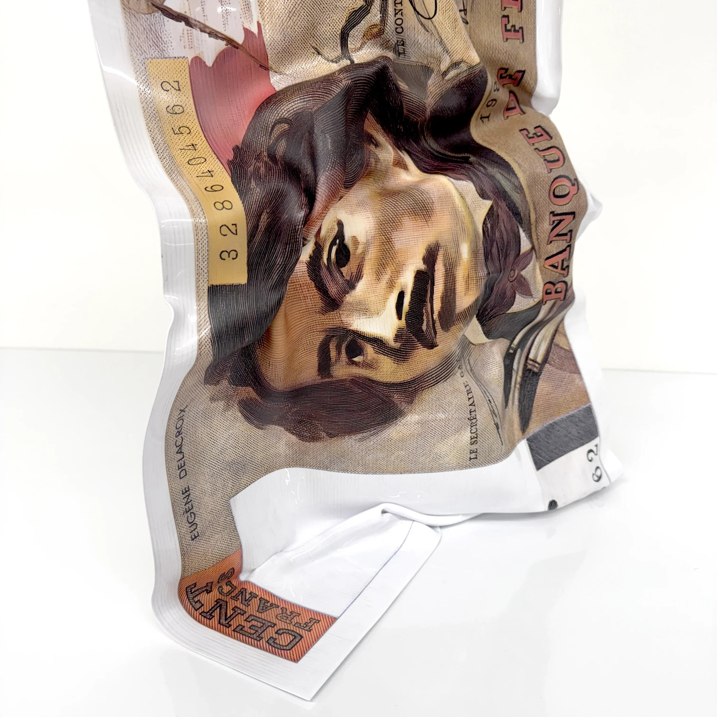 Sculpture froissé – Billet 100 Francs "Eugène Delacroix"