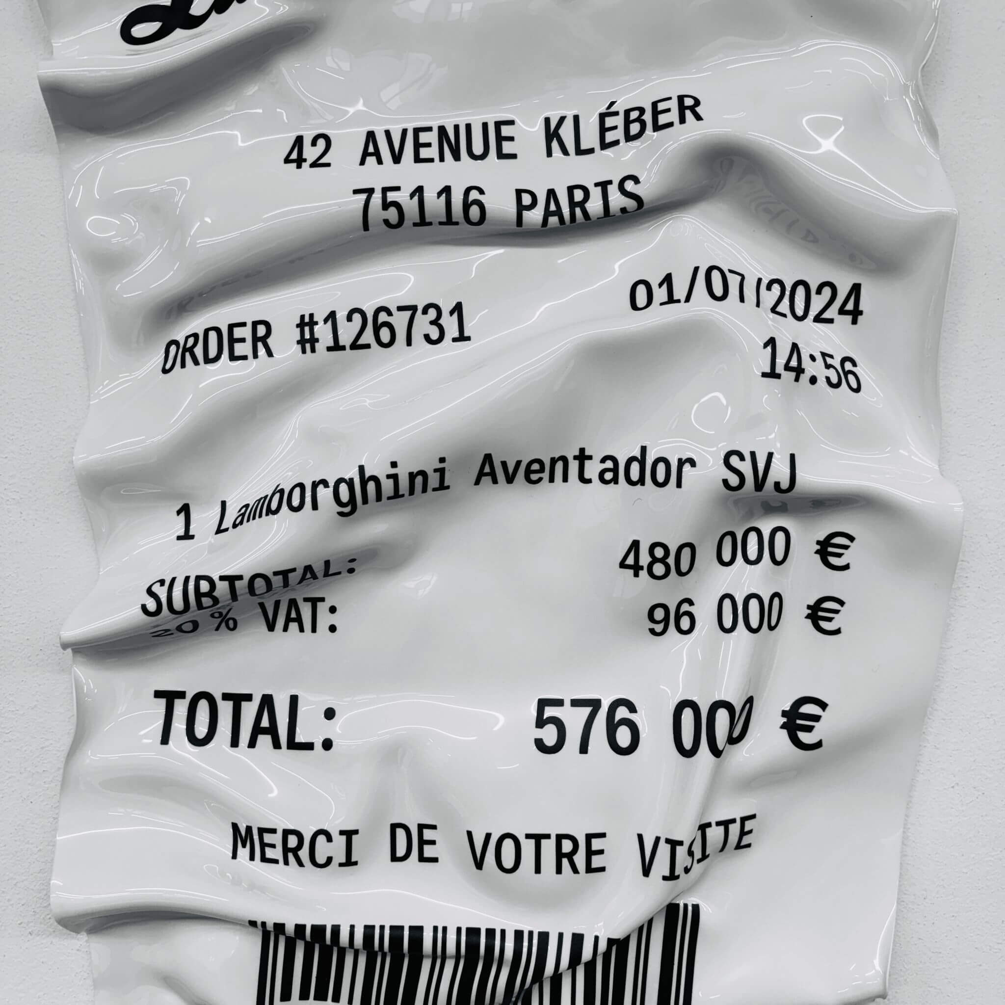 Zerknittertes Tableau – Ticket Lamborghini Aventador SVJ
