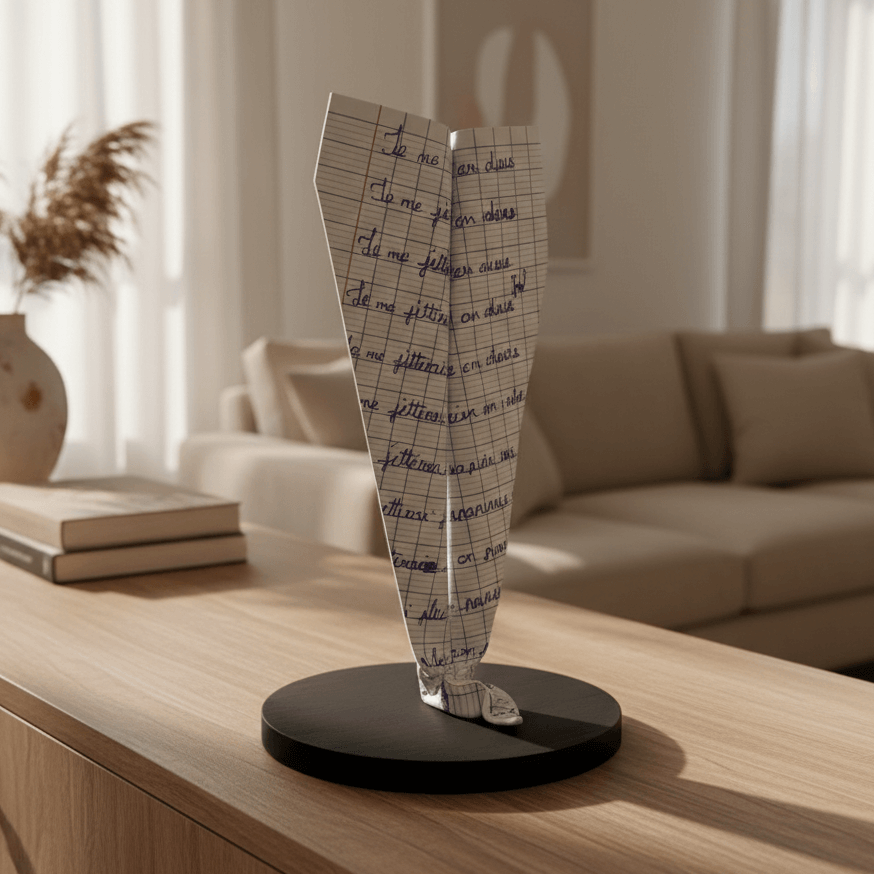 Sculpture Déco Avion Manuscrit Scolaire – Sculpture moderne AVA