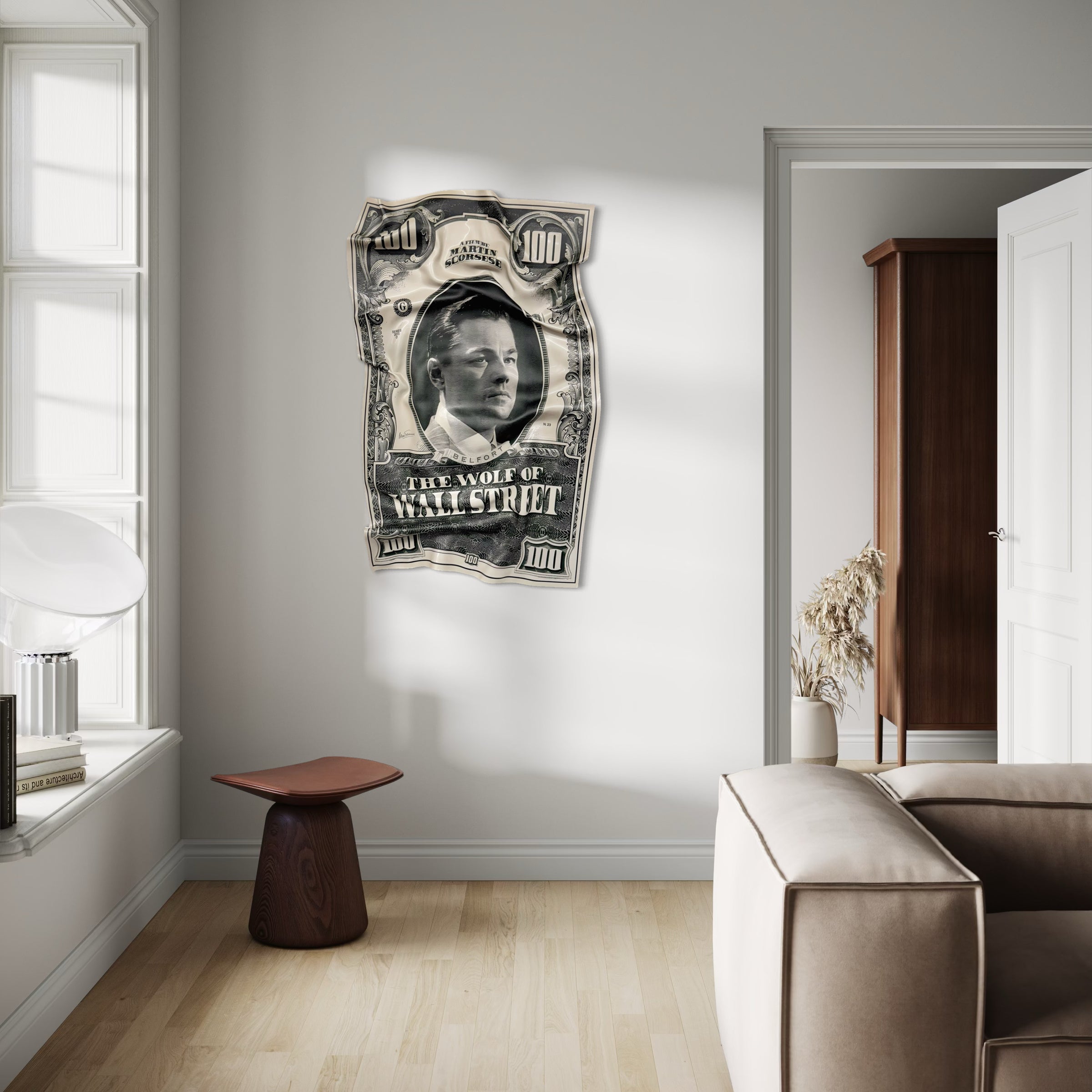 Tableau froissé - The Wolf of Wall Street "Dollar Art"