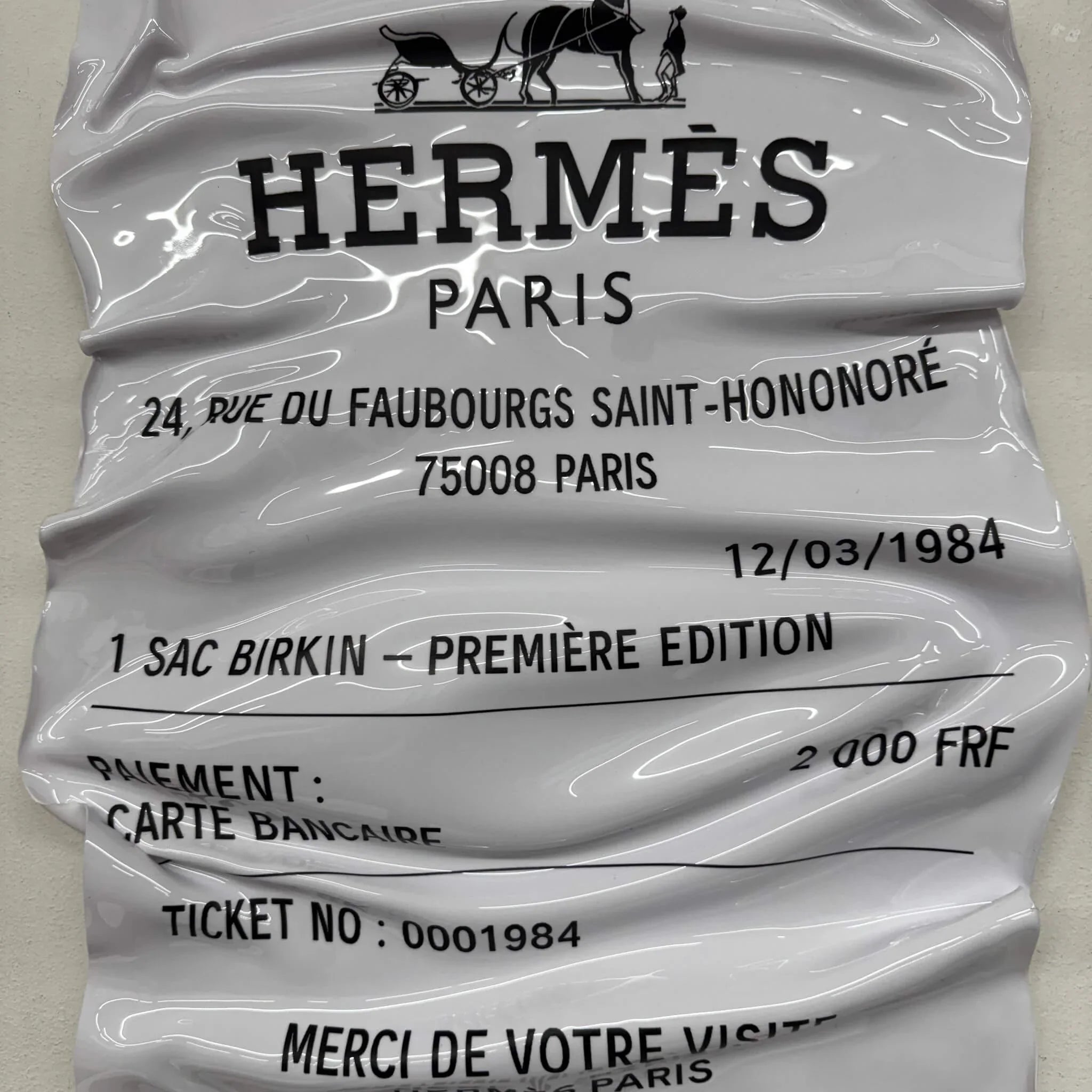 Tableau Déco Ticket “Hermès Paris” – Tableau froissé