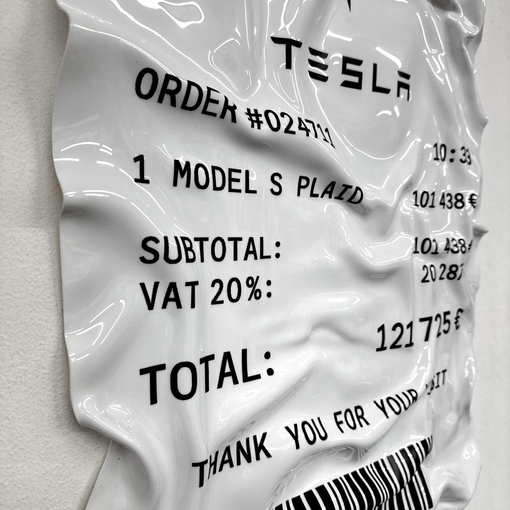 Tableau Déco Ticket “Tesla Model S Plaid” – Tableau froissé