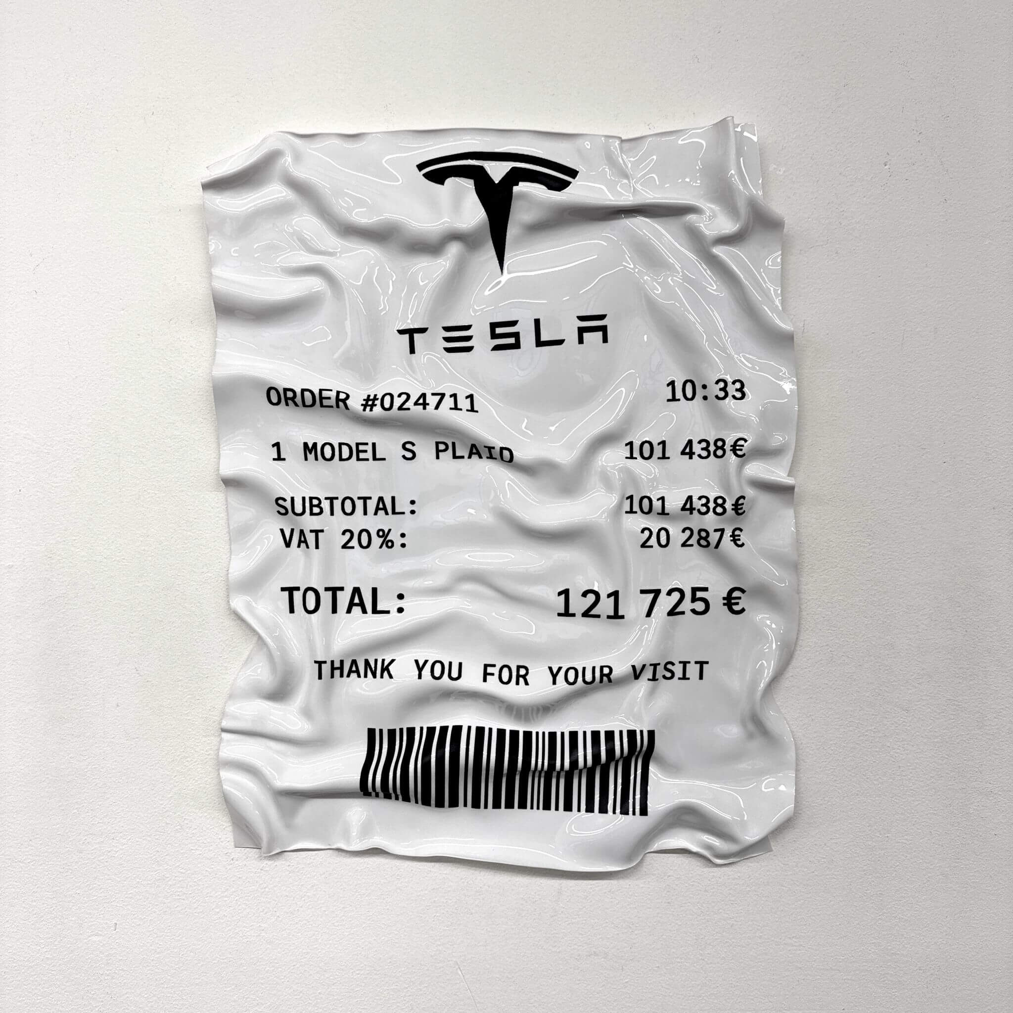 Tableau Déco Ticket “Tesla Model S Plaid” – Tableau froissé