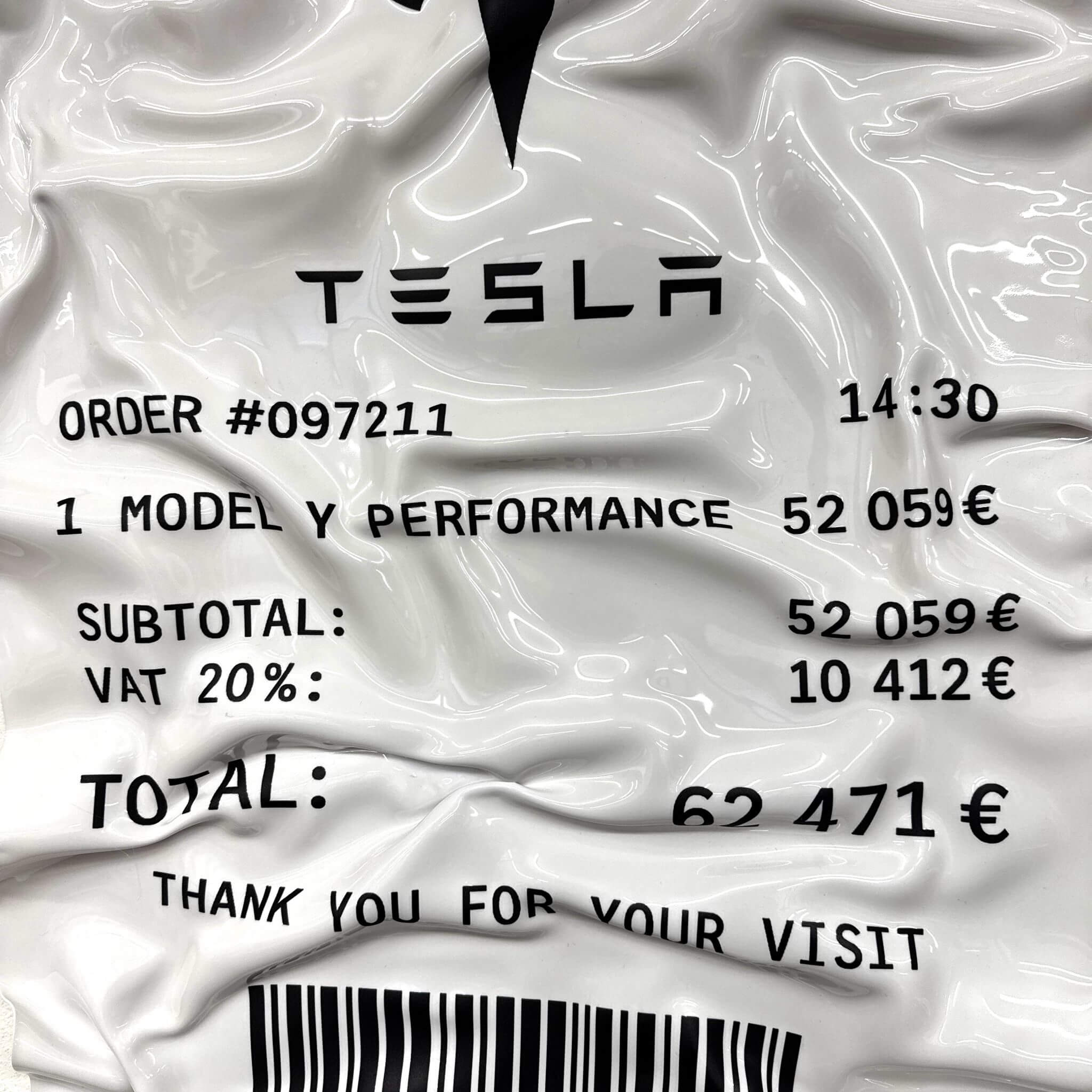 Tableau Déco Ticket “Tesla Model Y Performance” – Tableau froissé