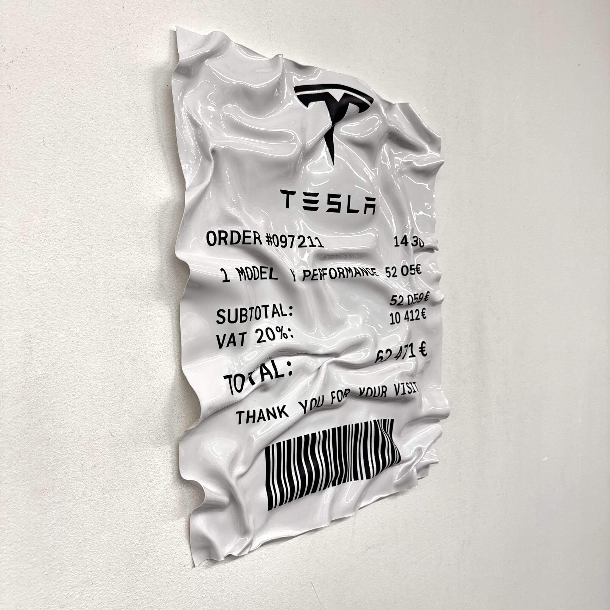 Tableau Déco Ticket “Tesla Model Y Performance” – Tableau froissé