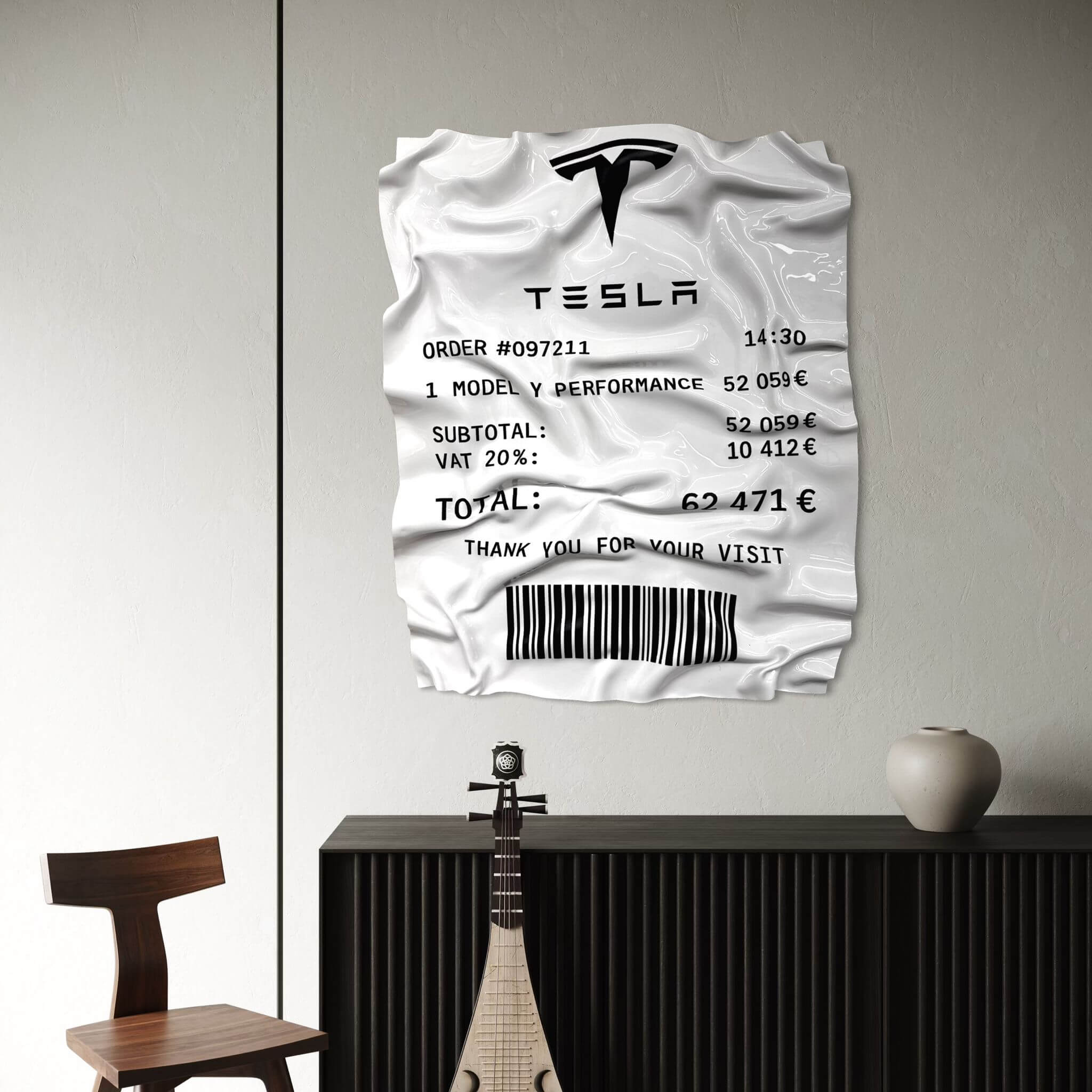 Tableau Déco Ticket “Tesla Model Y Performance” – Tableau froissé