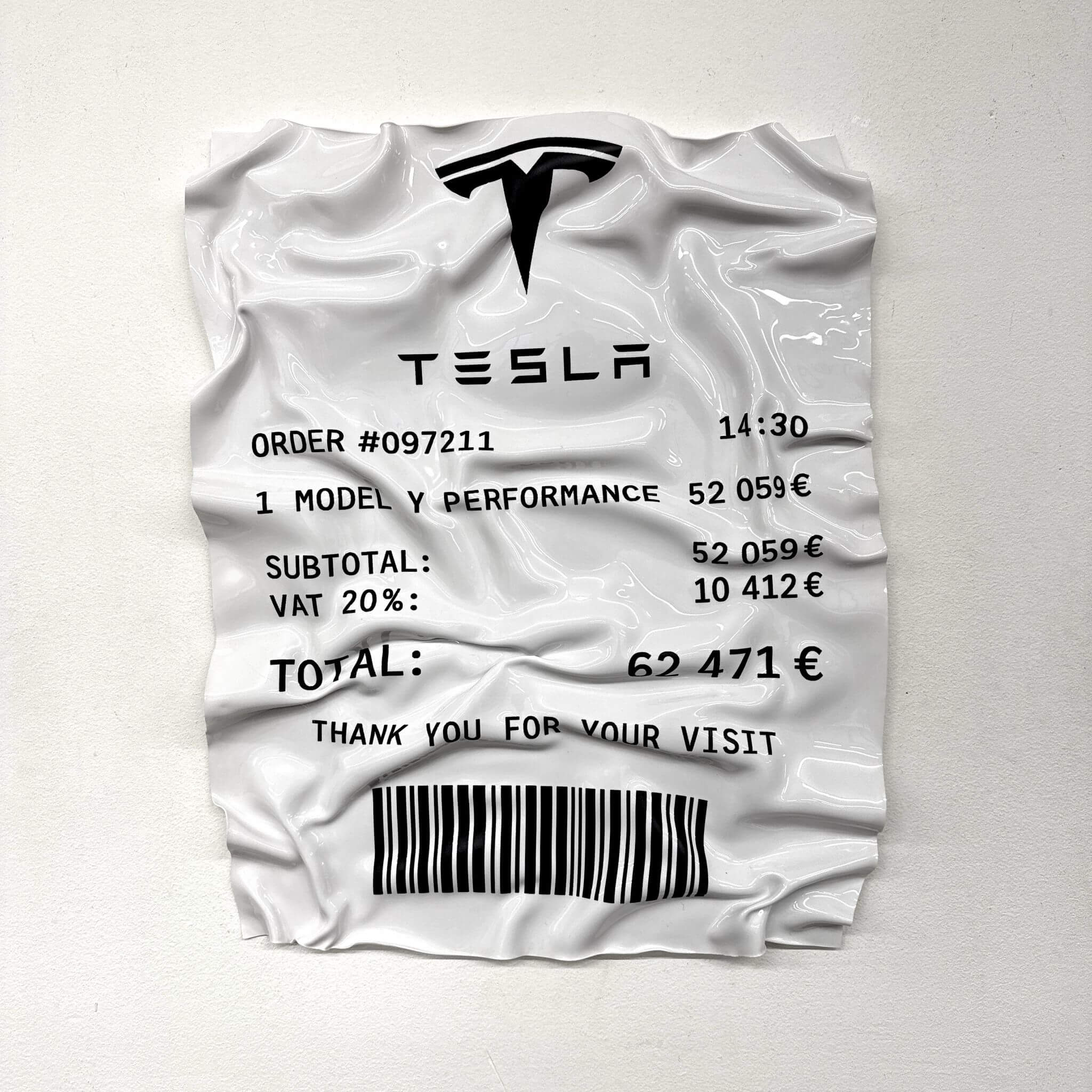 Tableau Déco Ticket “Tesla Model Y Performance” – Tableau froissé