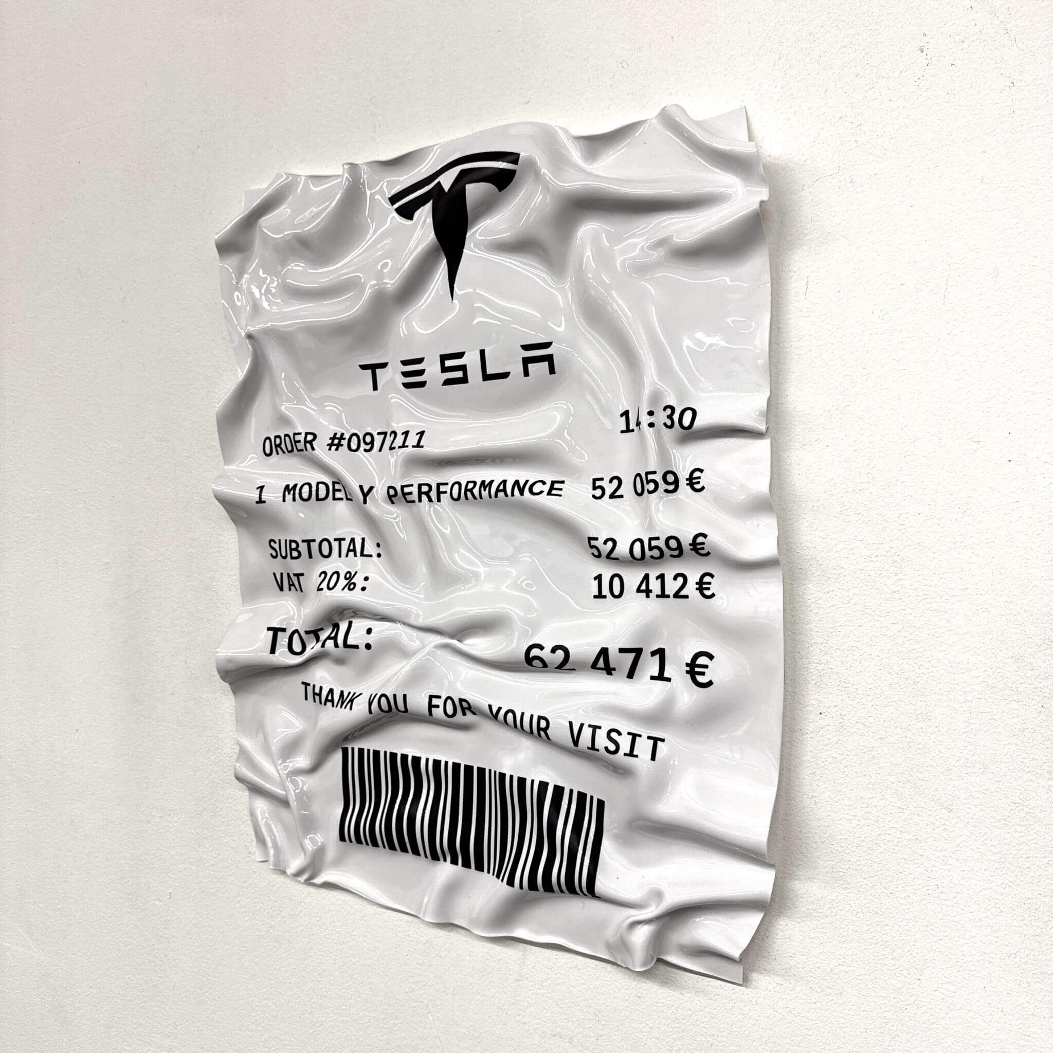 Tableau Déco Ticket “Tesla Model Y Performance” – Tableau froissé