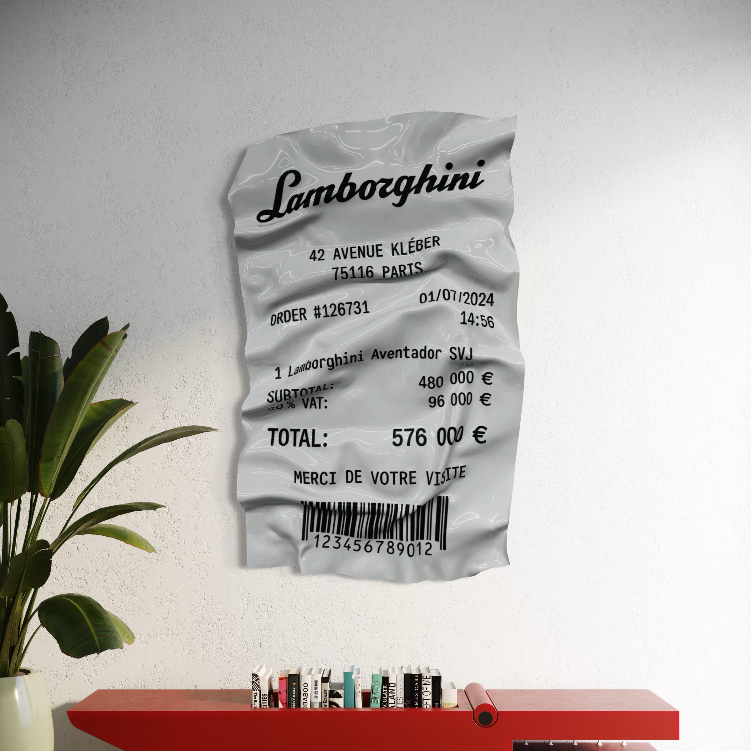 Zerknittertes Tableau – Ticket Lamborghini Aventador SVJ