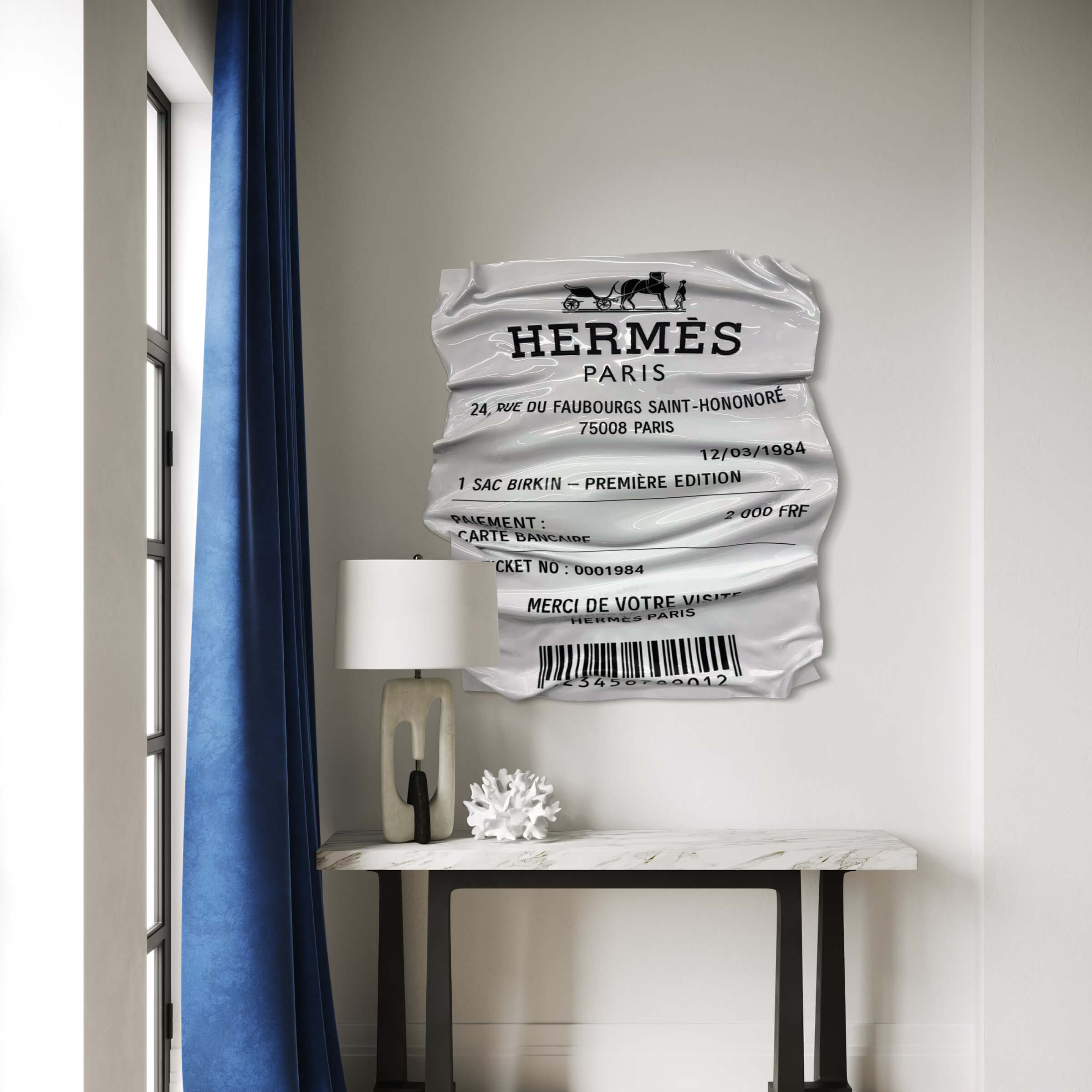 Tableau Déco Ticket “Hermès Paris” – Tableau froissé