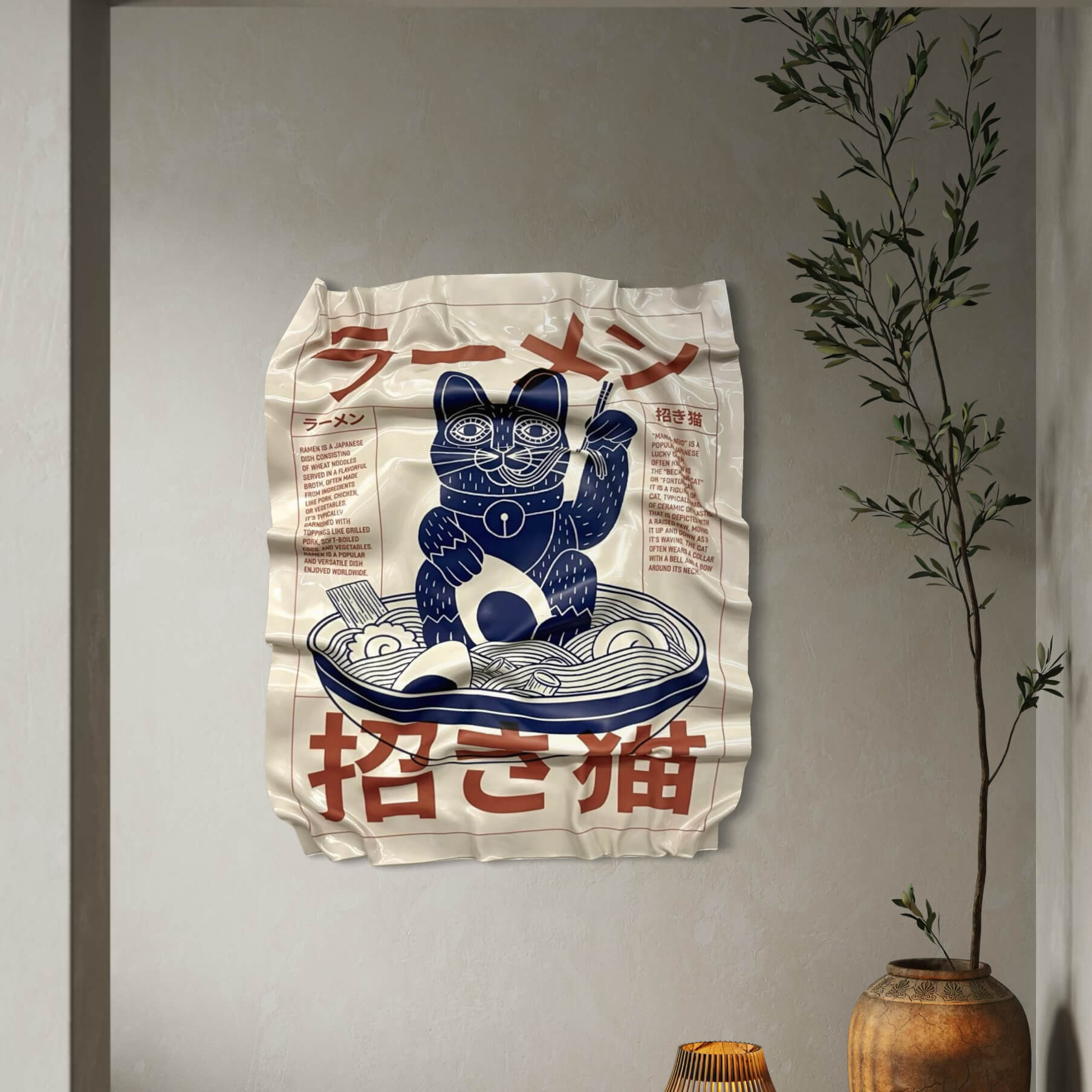 Tableau Déco Ramen Maneki Neko – Tableau froissé