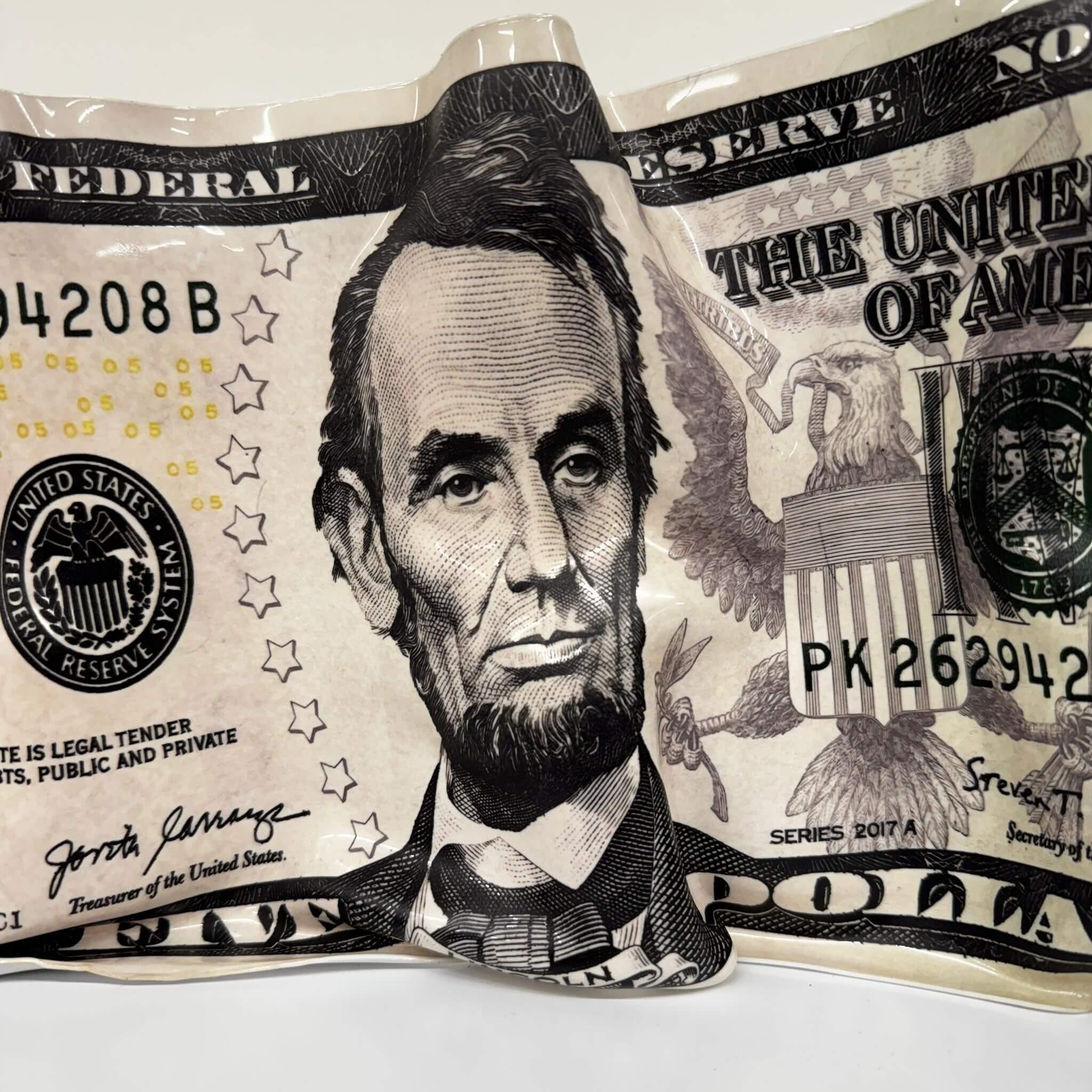 Tableau froissé – Billet 5 Dollars Abraham Lincoln