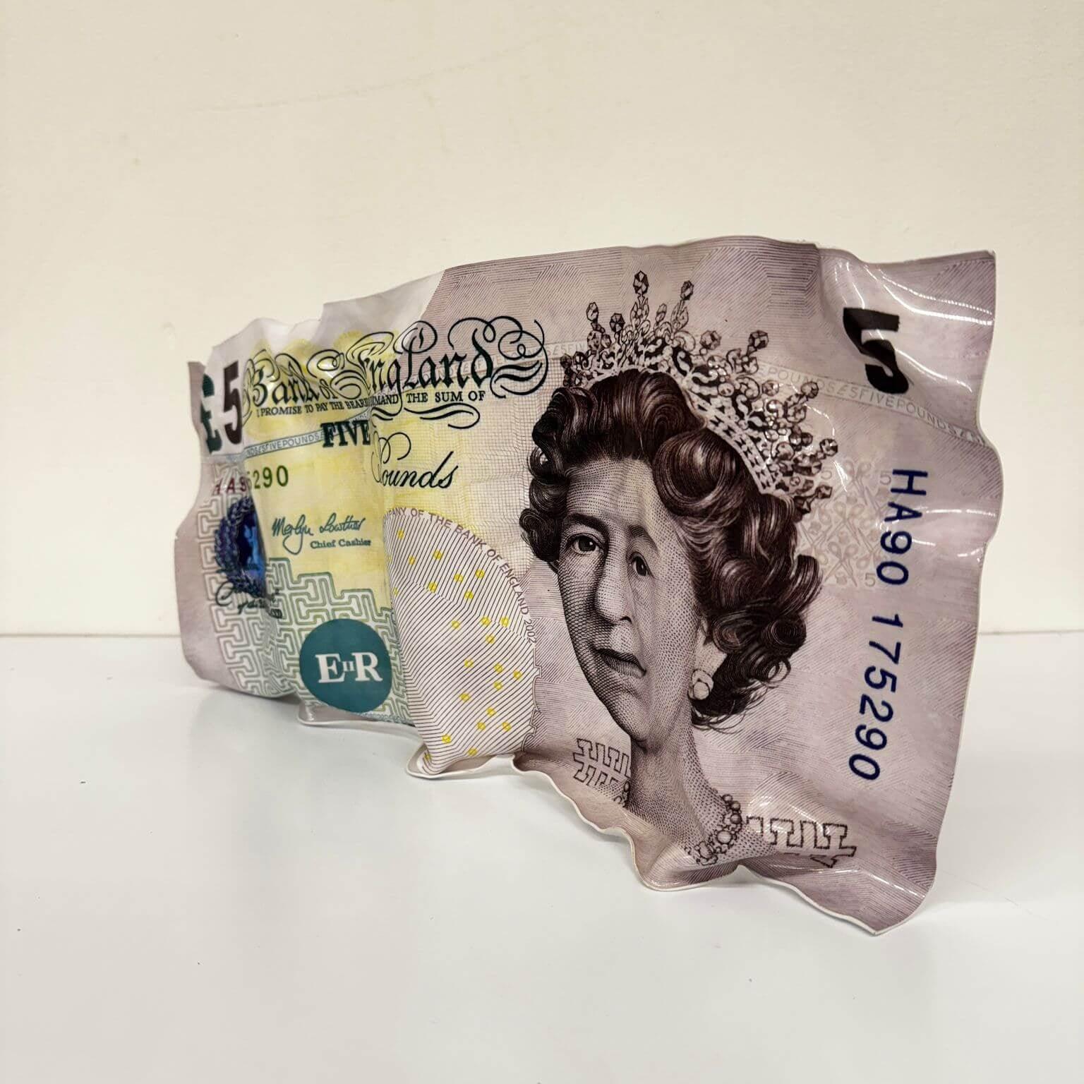 Tableau froissé – Billet 5 Livres Reine Elizabeth II