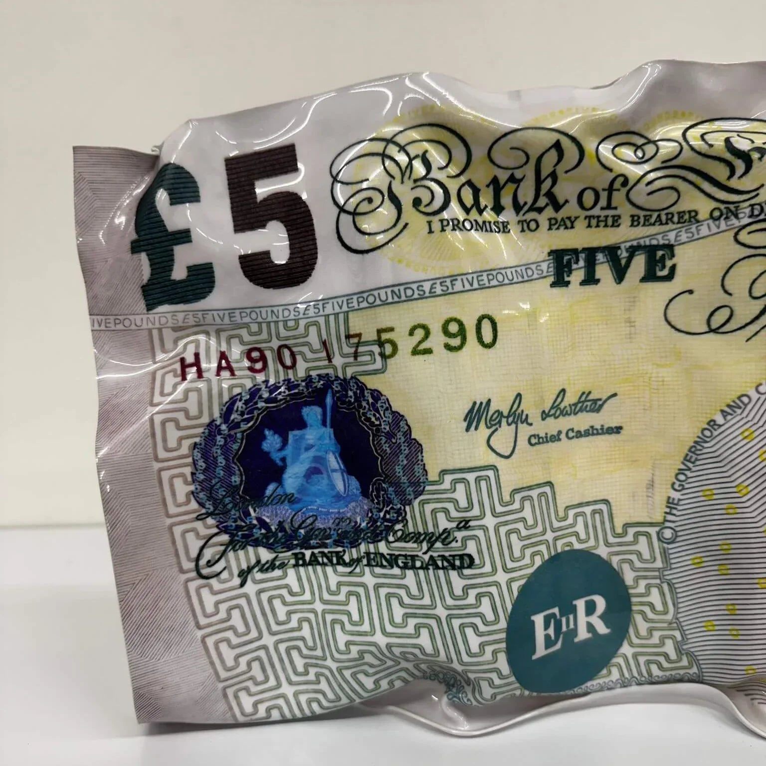 Tableau froissé – Billet 5 Livres Reine Elizabeth II