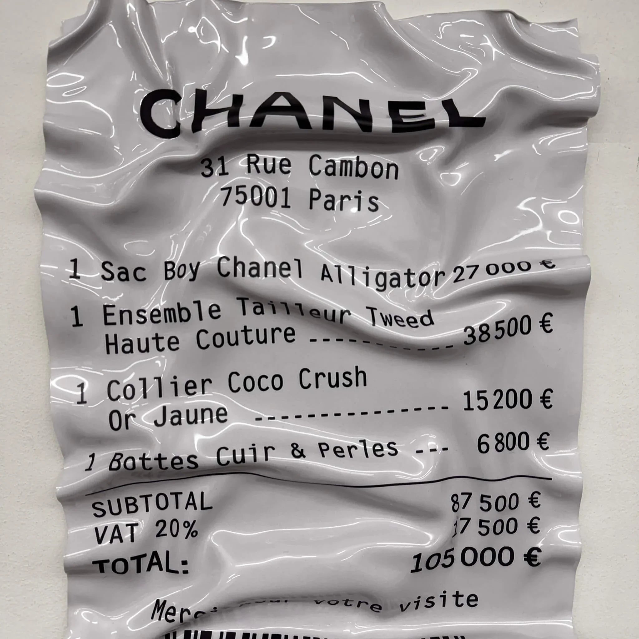 Tableau Déco Chanel Ticket Rue Cambon - Tableau froissé