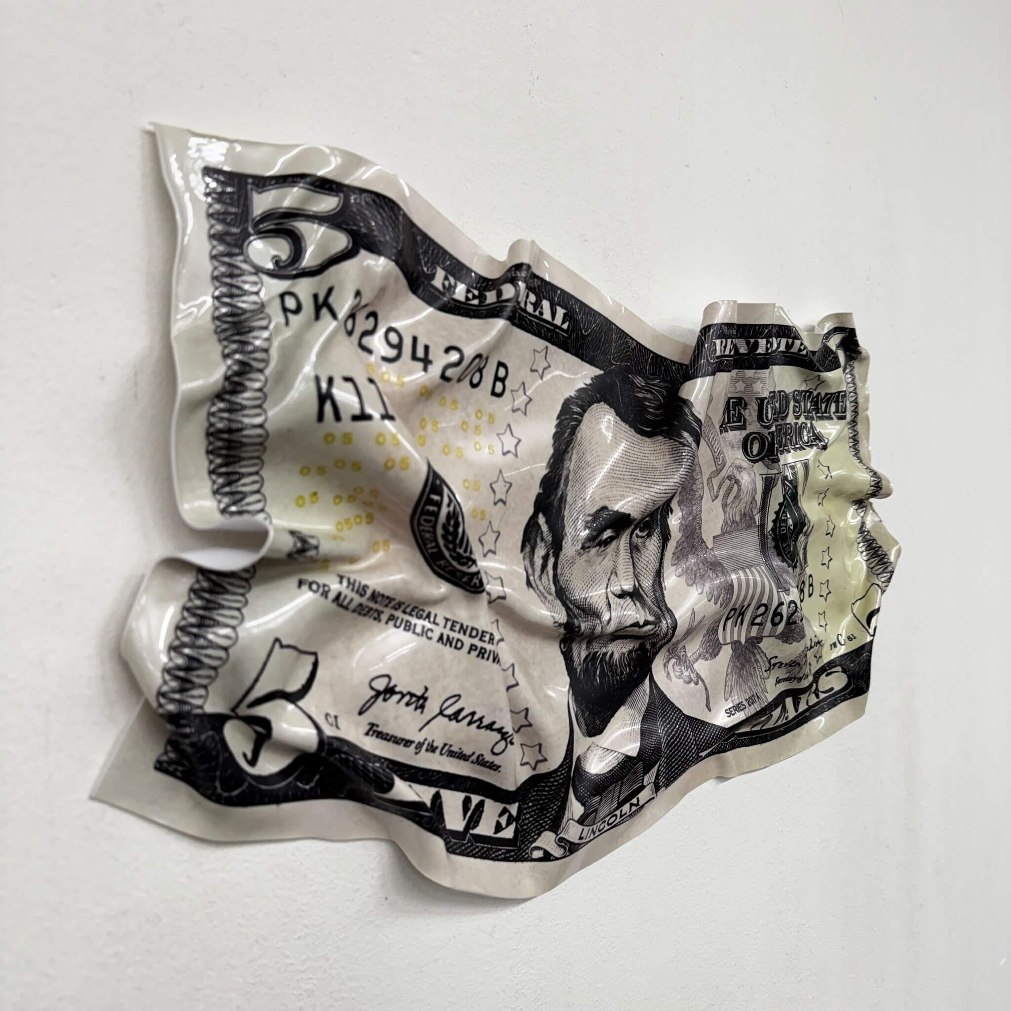 Cuadro arrugado - Billete de 5 dólares