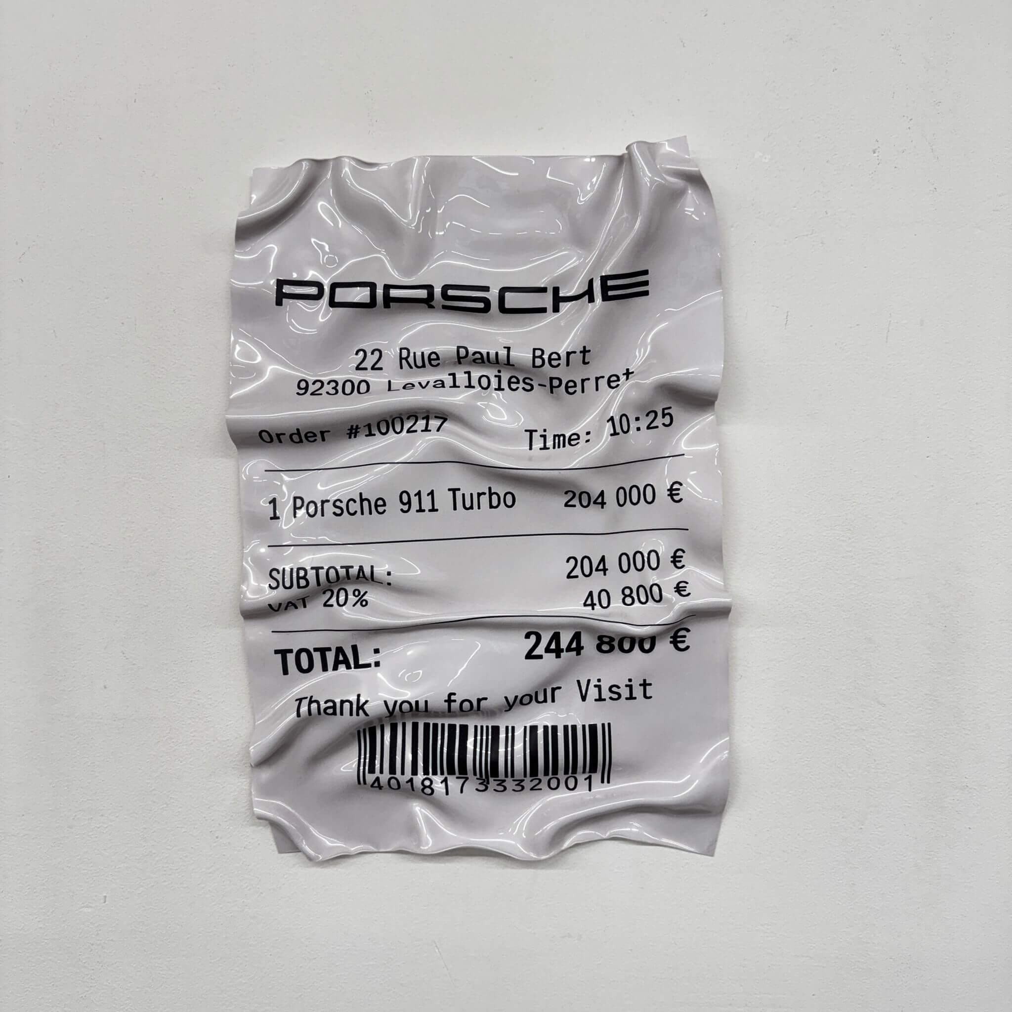 Tableau Déco Ticket Porsche 911 Turbo - Tableau froissé