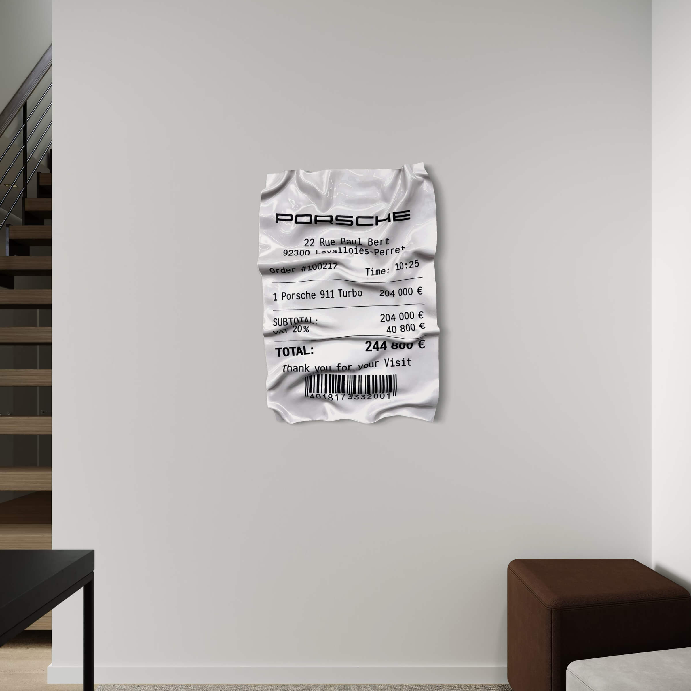 Tableau Déco Ticket Porsche 911 Turbo - Tableau froissé