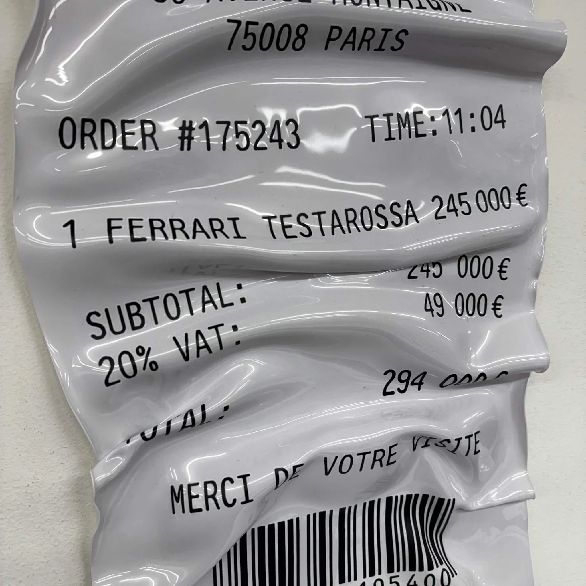 Tableau froissé – Ticket Ferrari Testarossa-