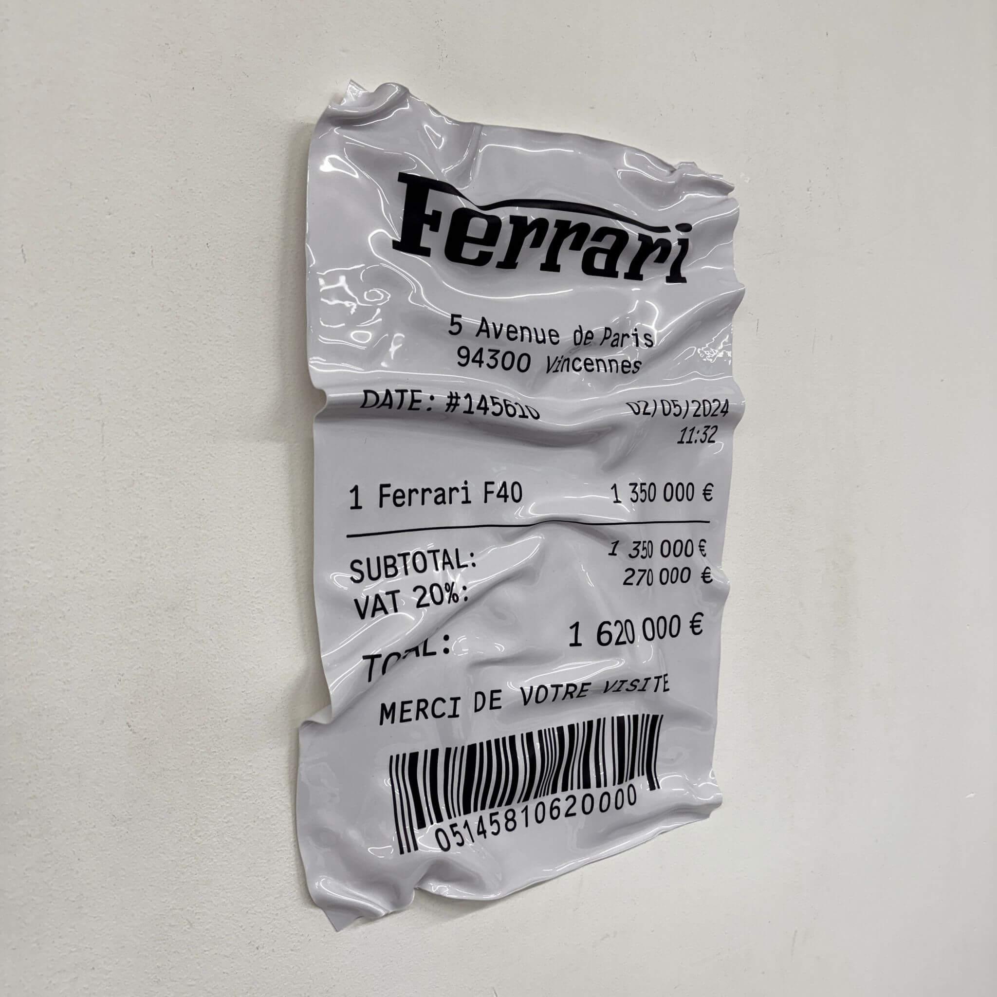 Tableau Déco Ticket de Caisse "Ferrari F40" - Tableau froissé