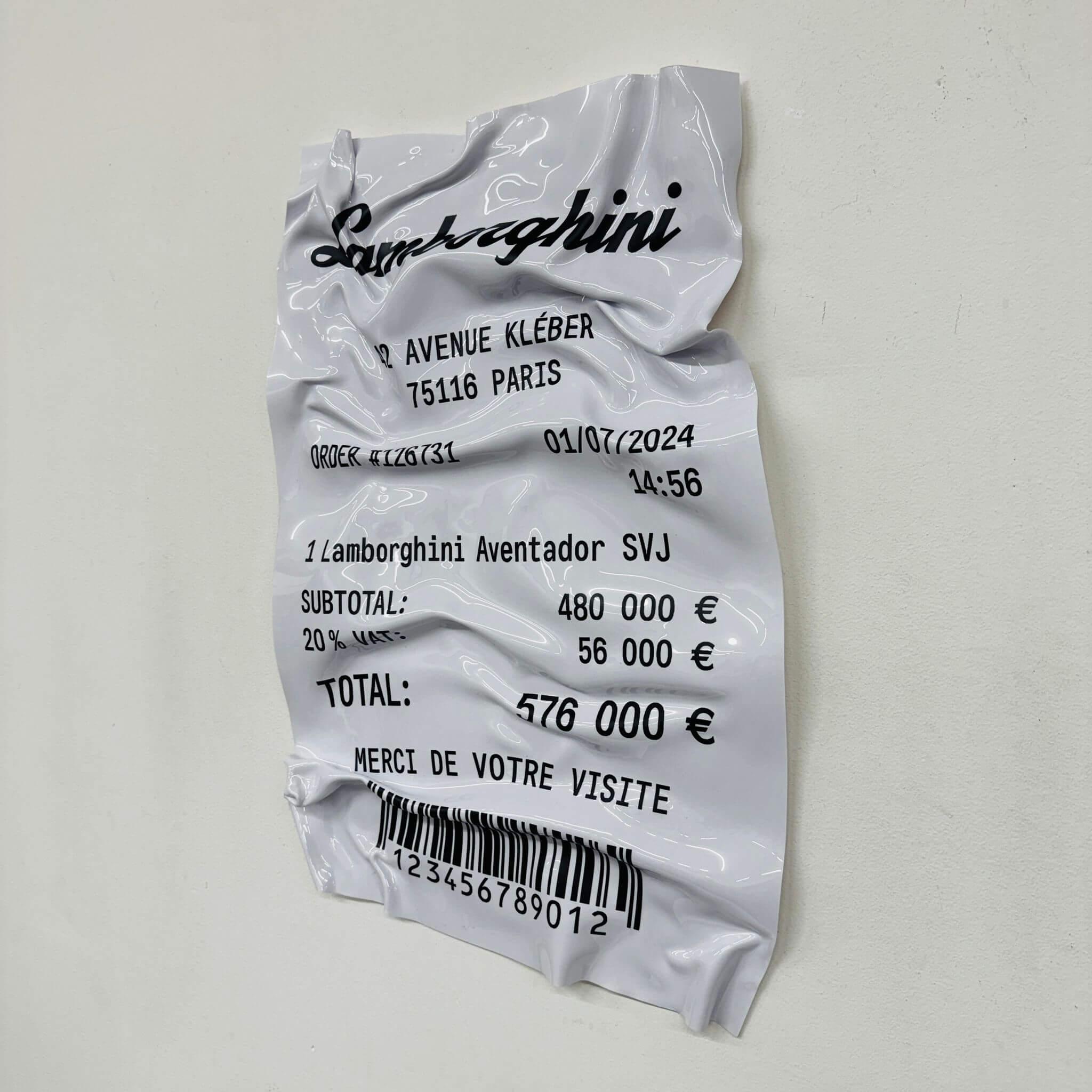 Tableau froissé – Ticket Lamborghini Aventador SVJ