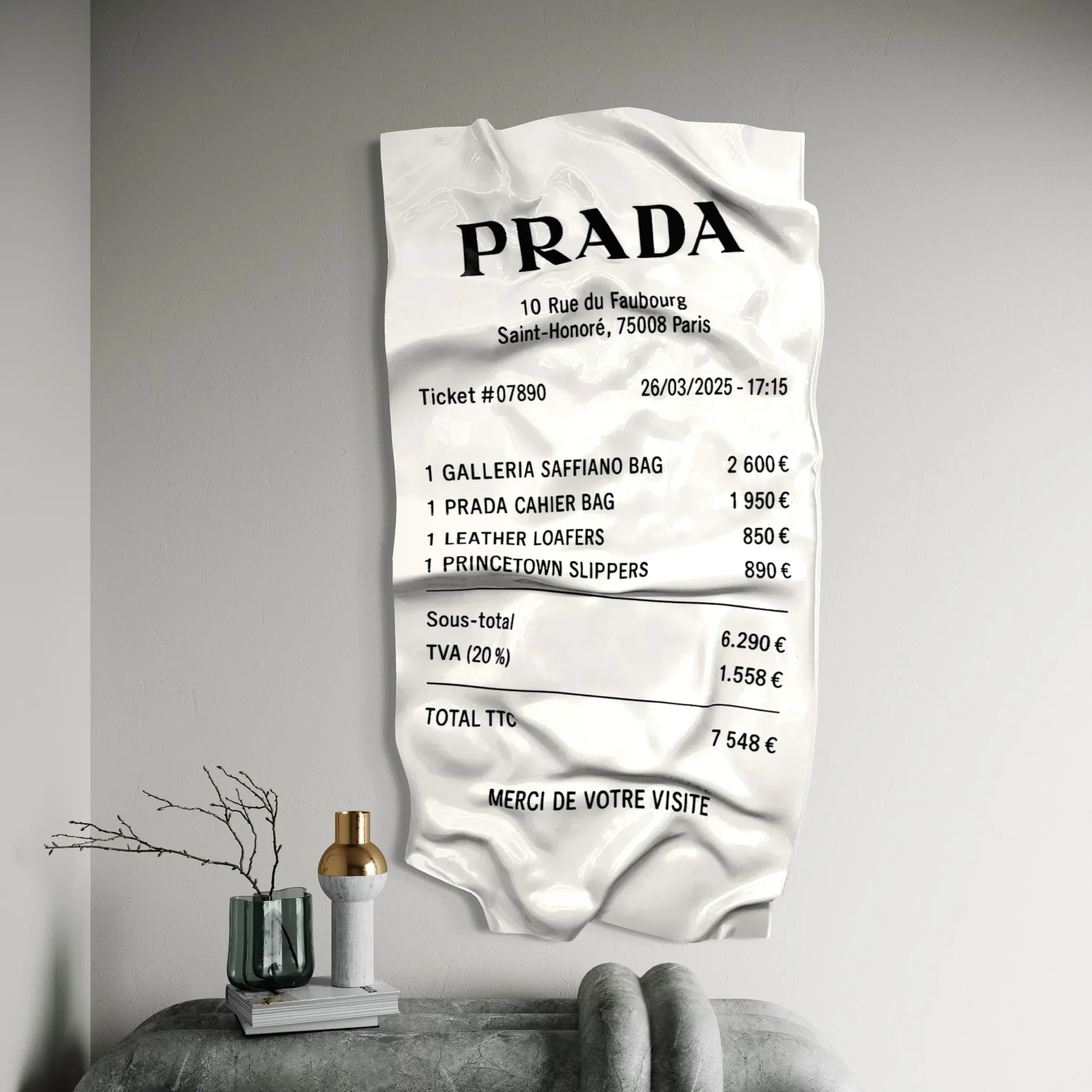 Tableau Déco Ticket "Prada" - Tableau froissé