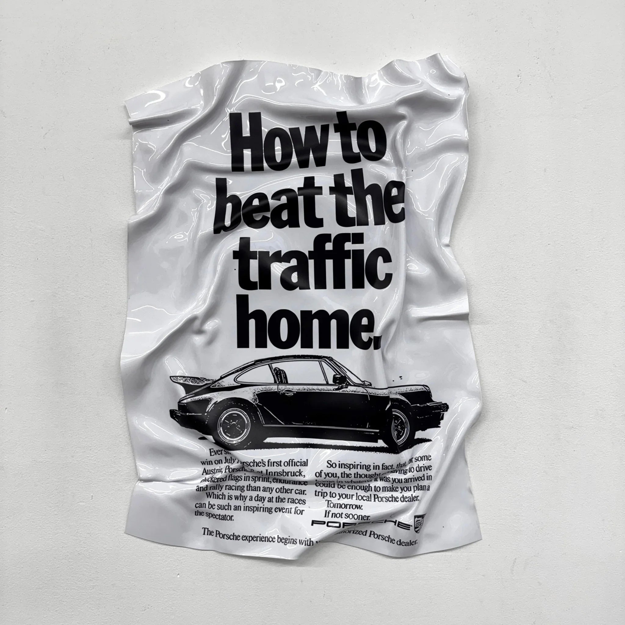 Tableau froissé - Affiche Porsche Vintage "How to beat the traffic home" - Luxartis