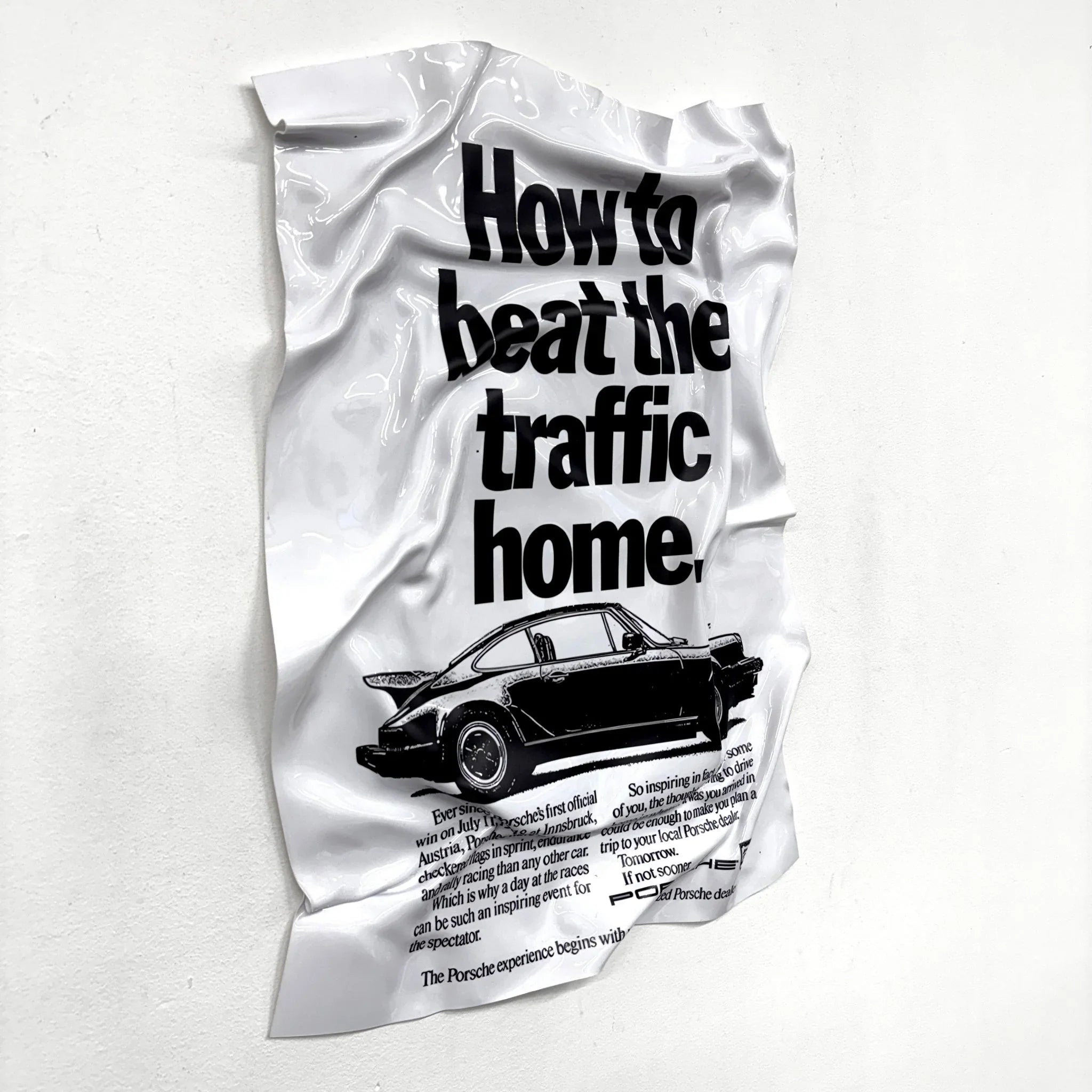 Tableau froissé - Affiche Porsche Vintage "How to beat the traffic home" - Luxartis