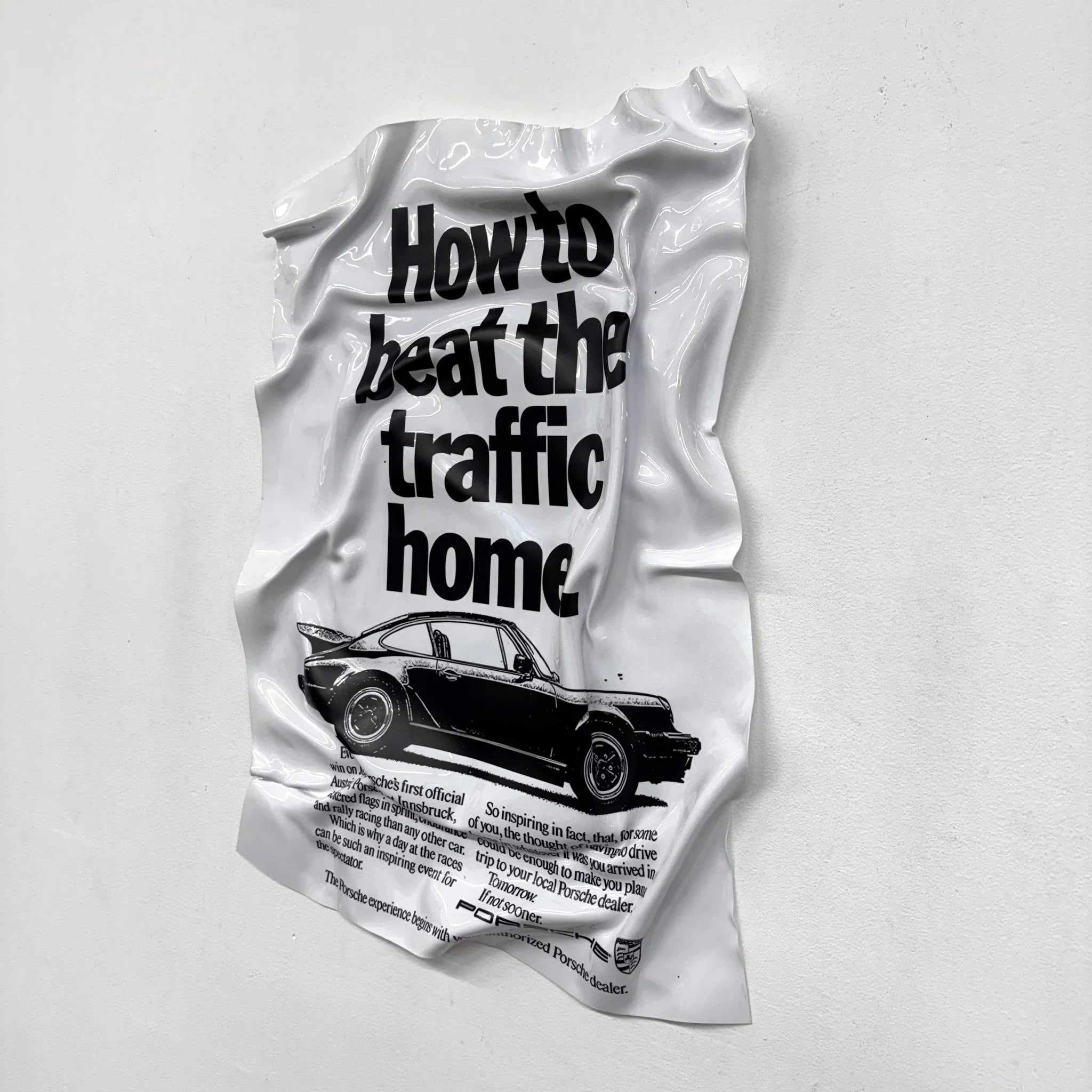 Tableau froissé - Affiche Porsche Vintage "How to beat the traffic home" - Luxartis