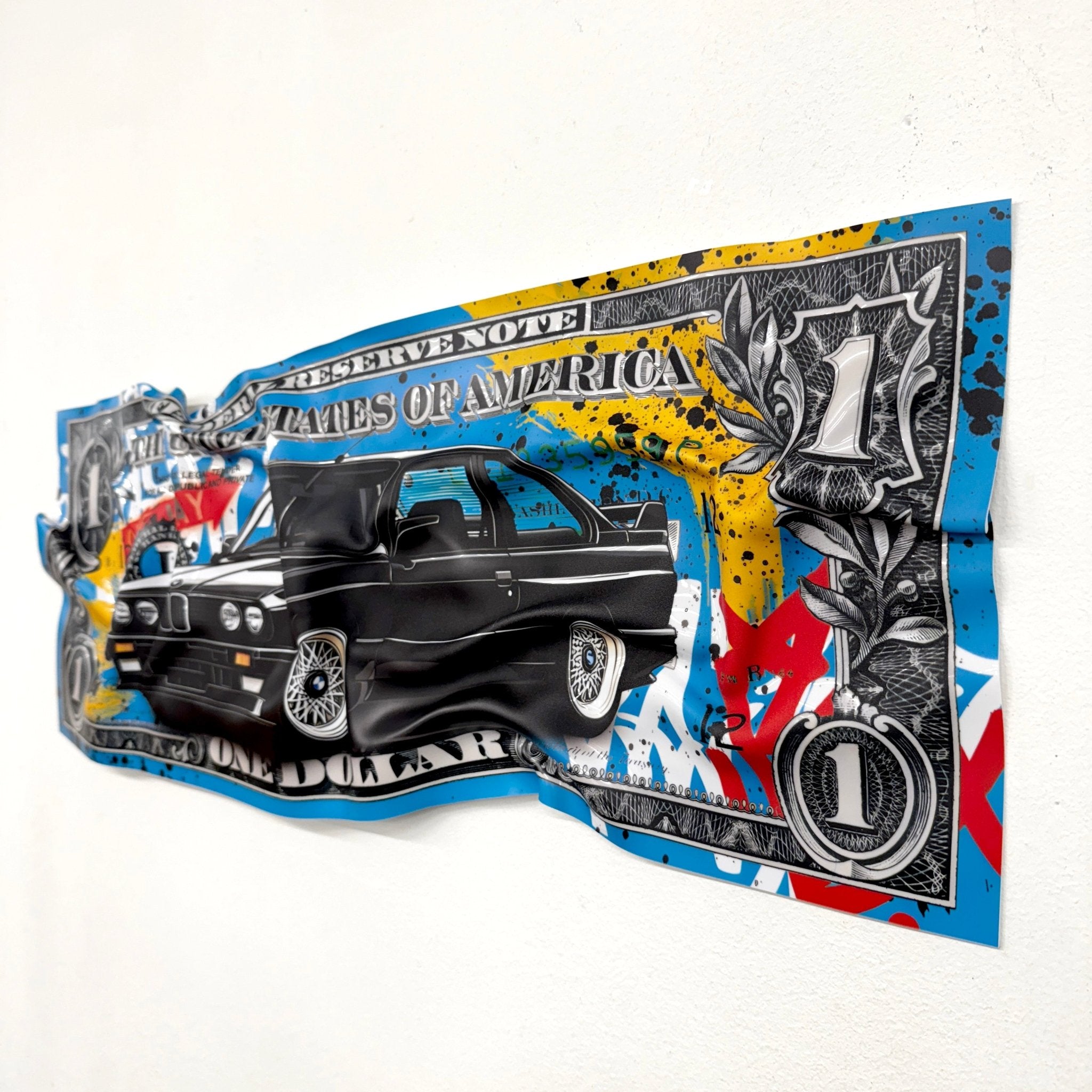 Tableau froissé - Billet de 1 Dollars BMW - Luxartis