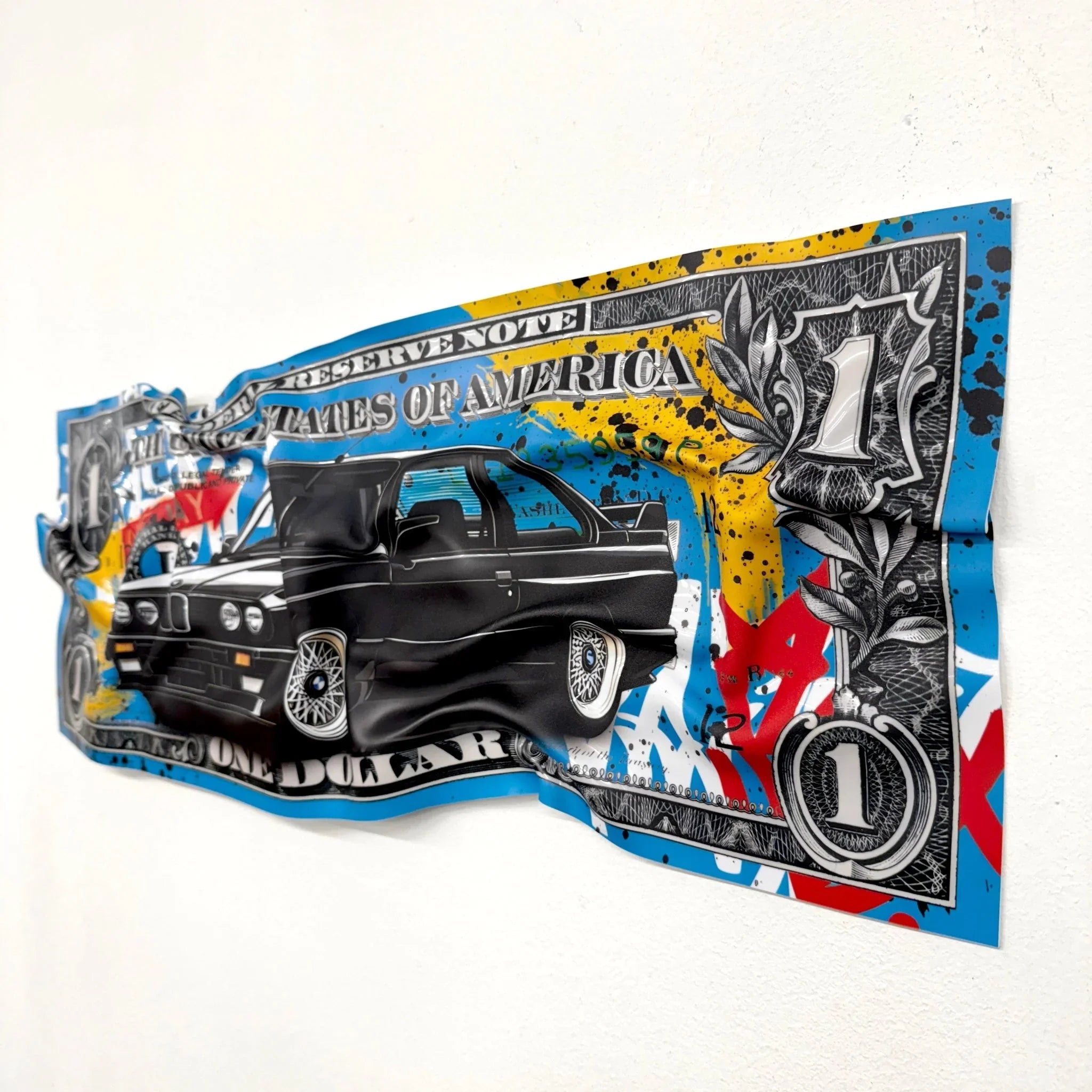 Tableau froissé - Billet de 1 Dollars BMW - Luxartis