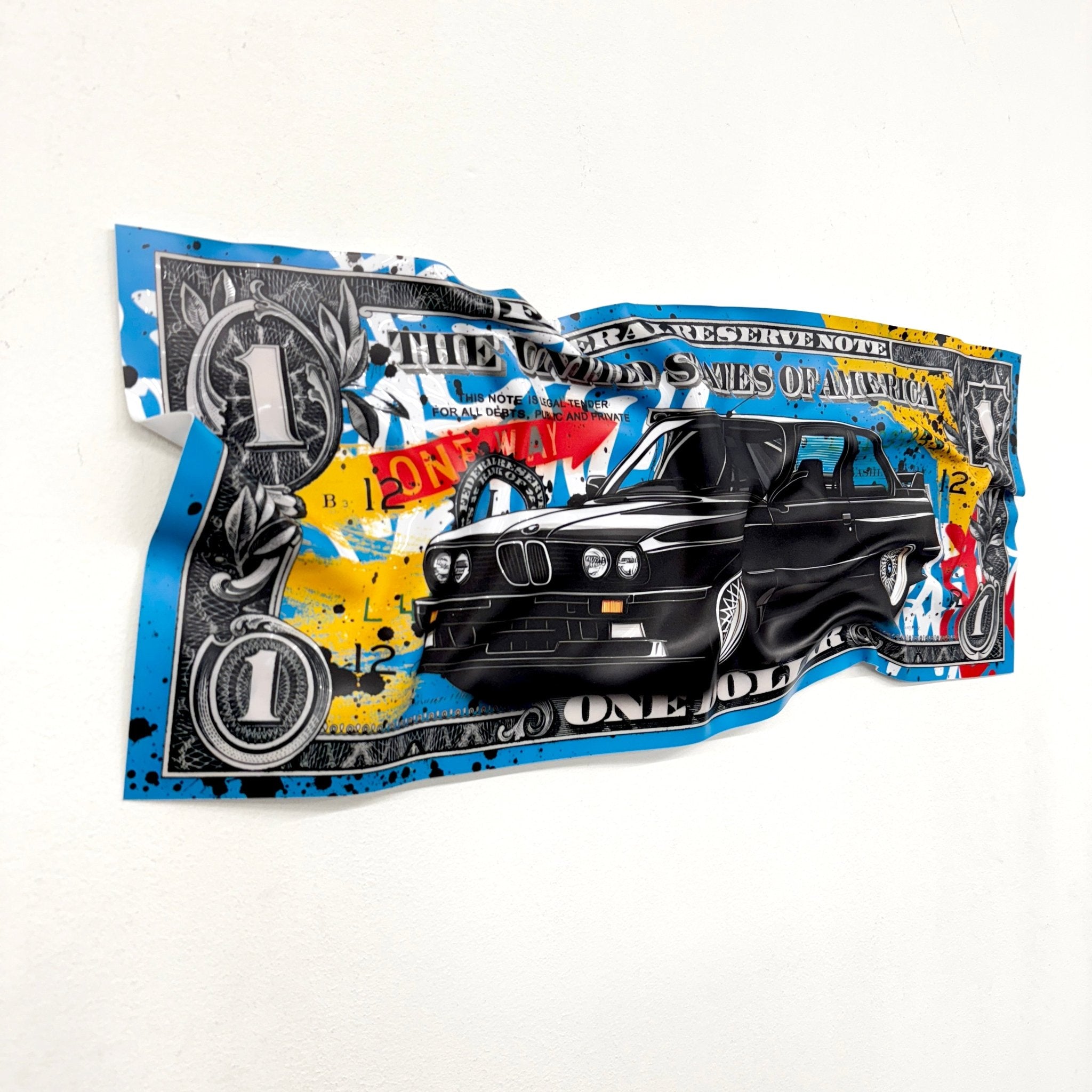 Tableau froissé - Billet de 1 Dollars BMW - Luxartis