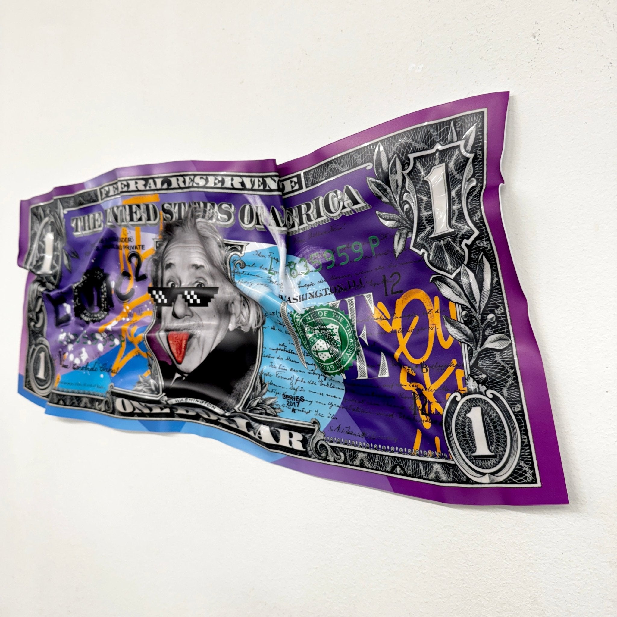 Tableau froissé - Billet de 1 Dollars Einstein - Luxartis