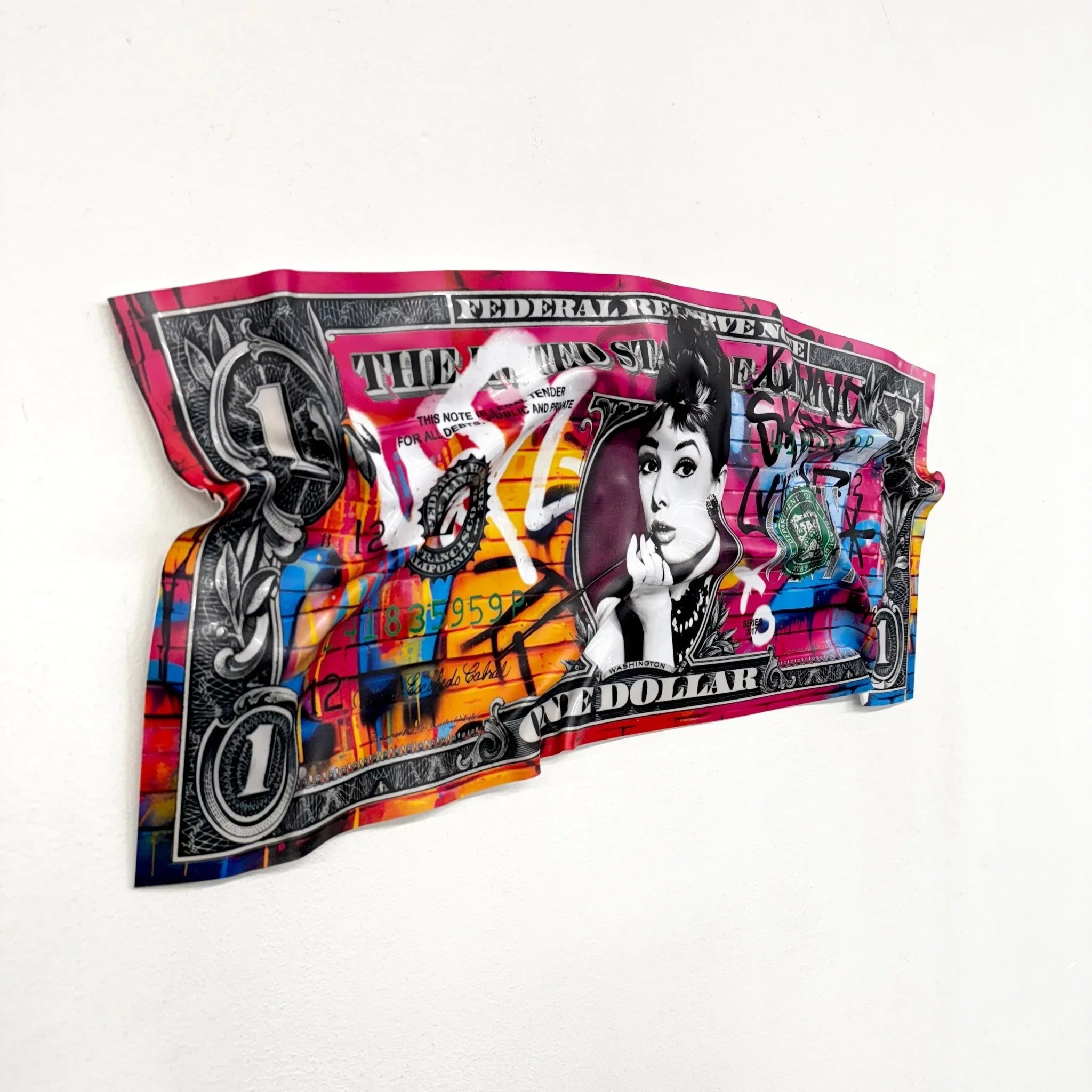 Tableau froissé - Billet de 1 Dollars Hepburn - Luxartis