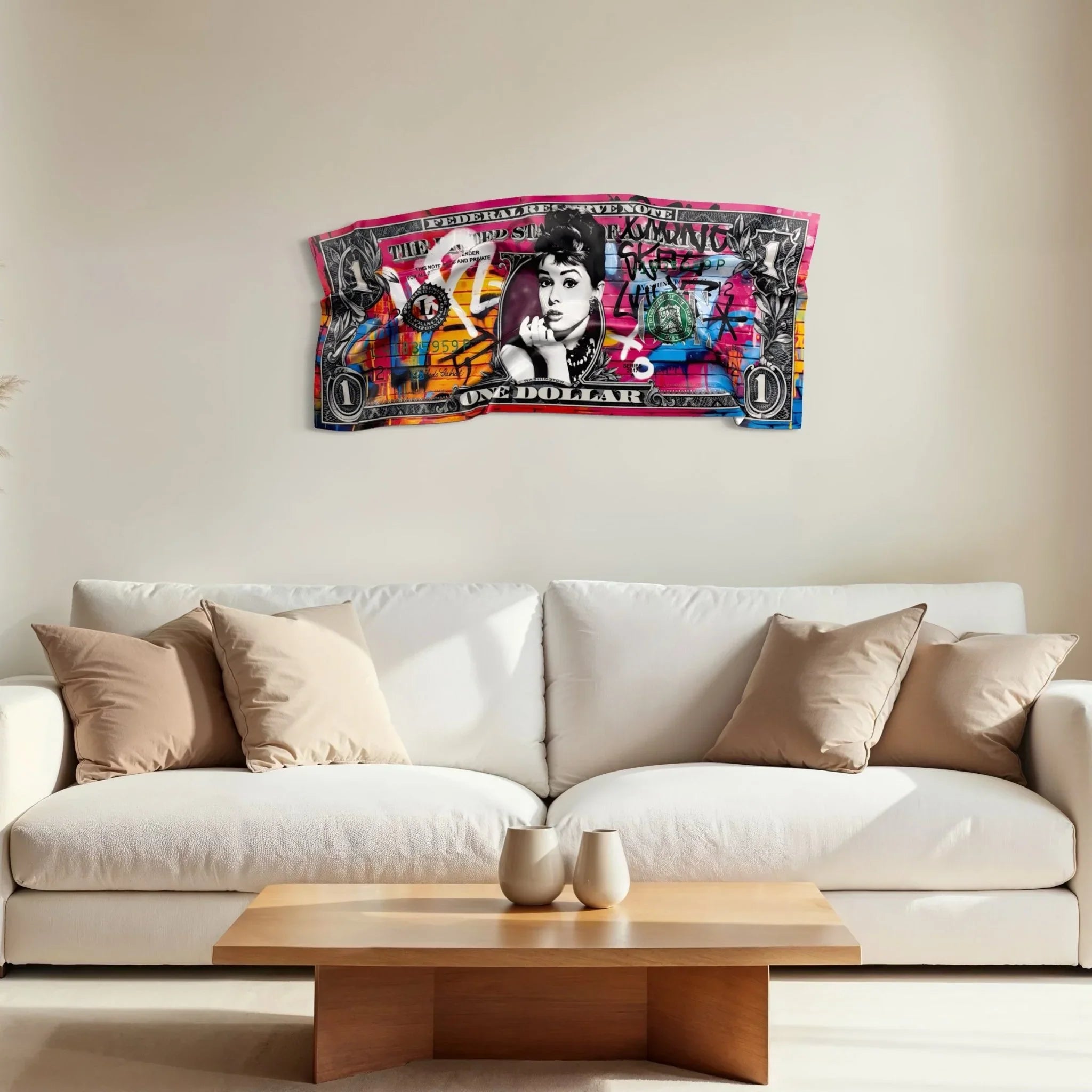 Tableau froissé - Billet de 1 Dollars Hepburn - Luxartis