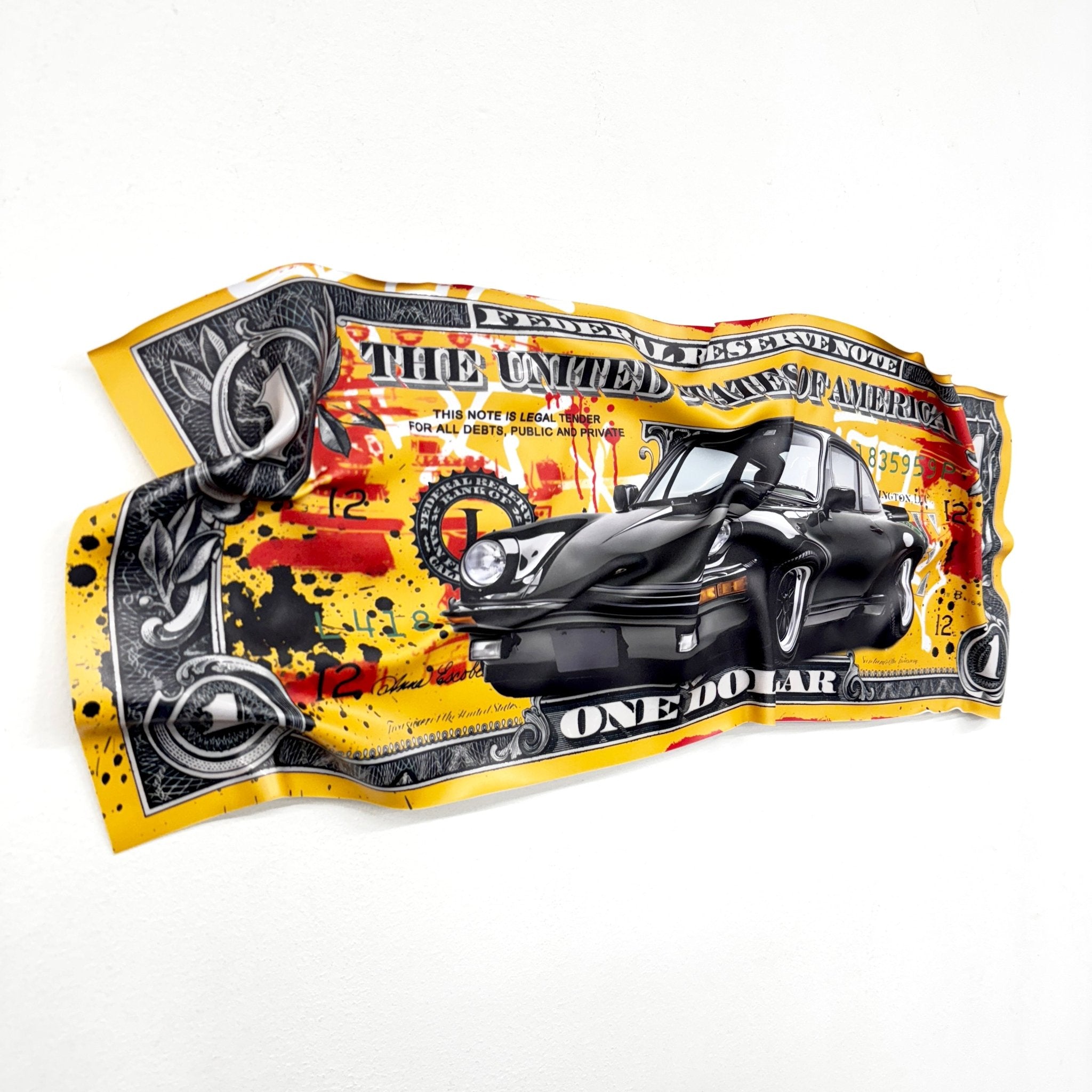 Tableau froissé - Billet de 1 Dollars Porsche - Luxartis