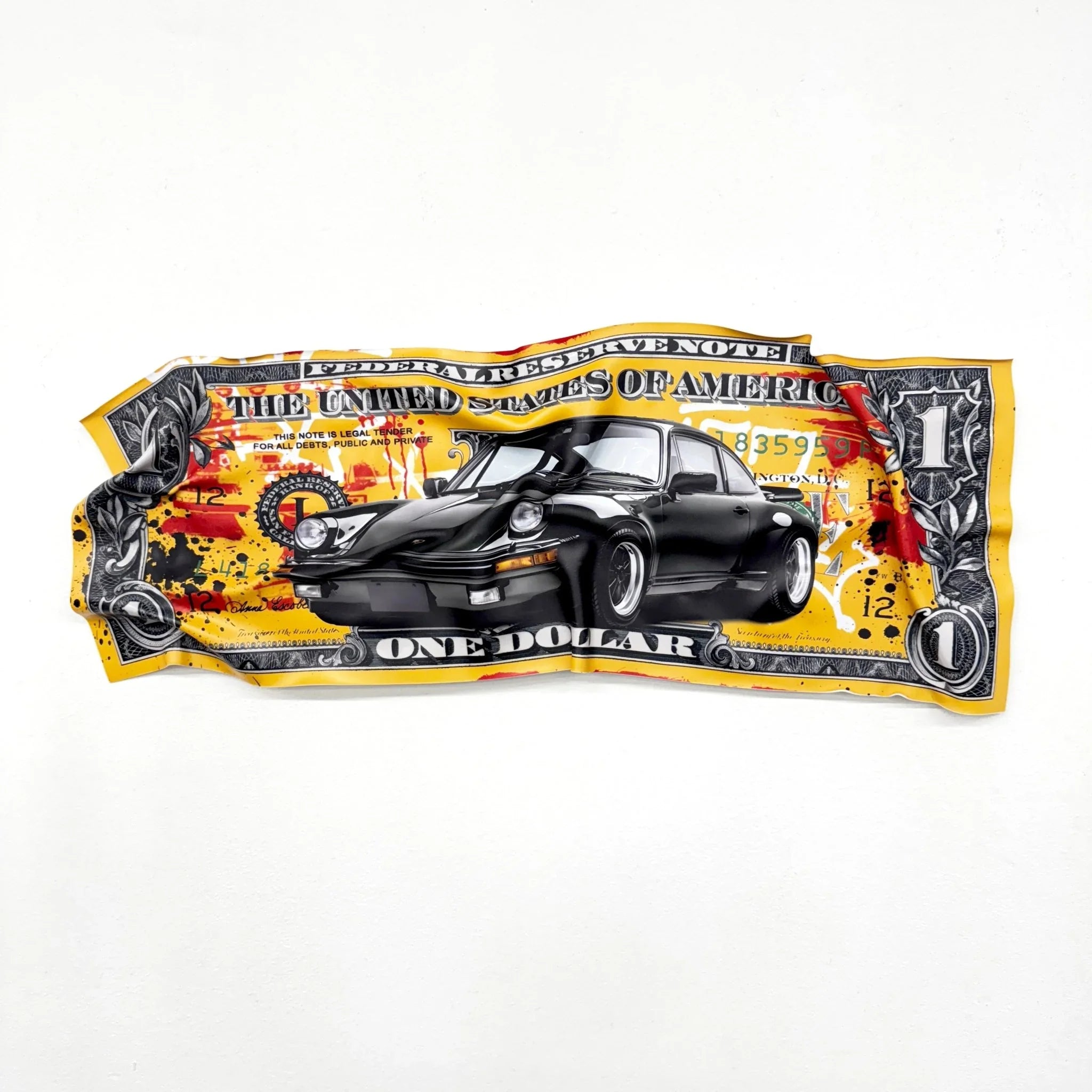 Tableau froissé - Billet de 1 Dollars Porsche - Luxartis