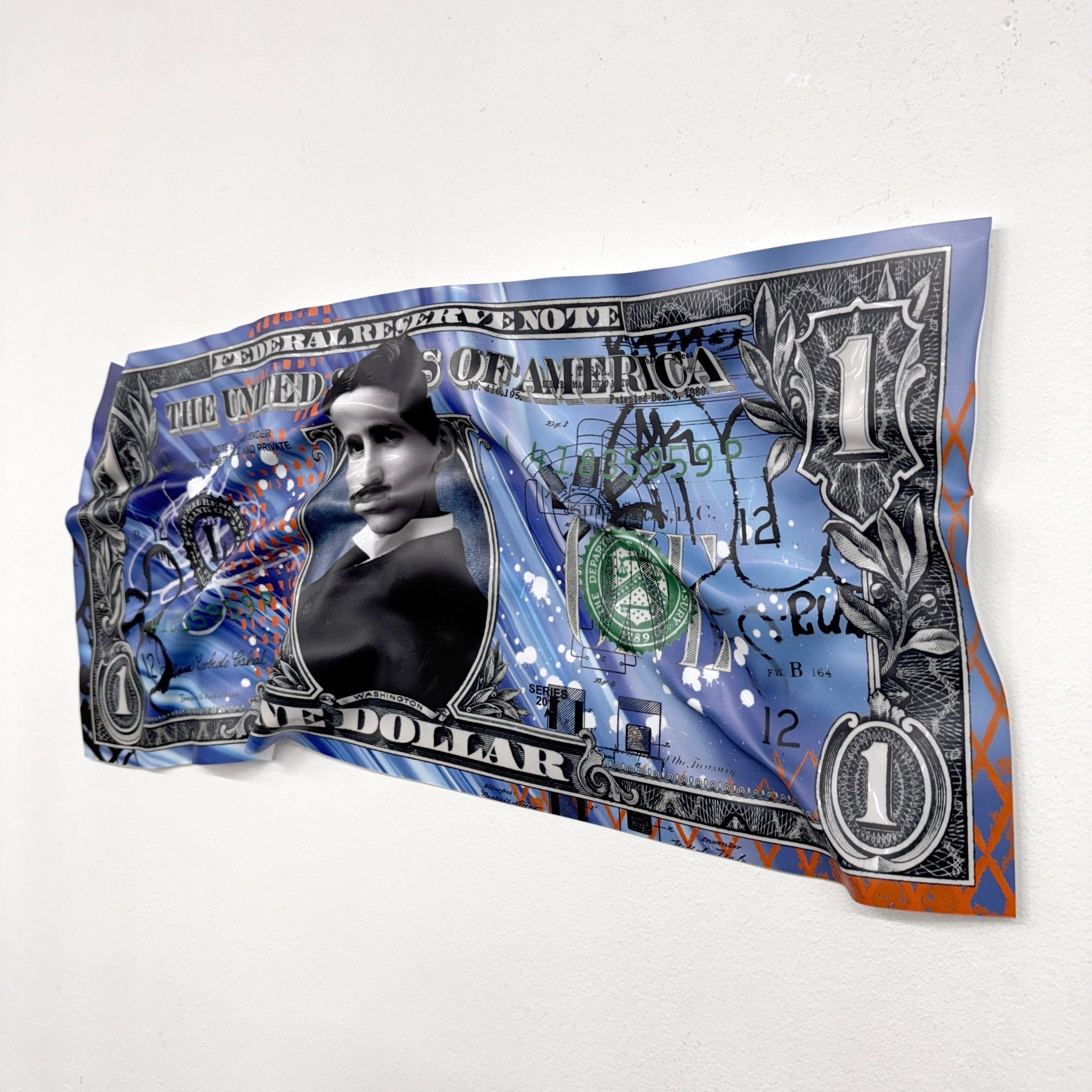 Tableau froissé - Billet de 1 Dollars Tesla - Luxartis