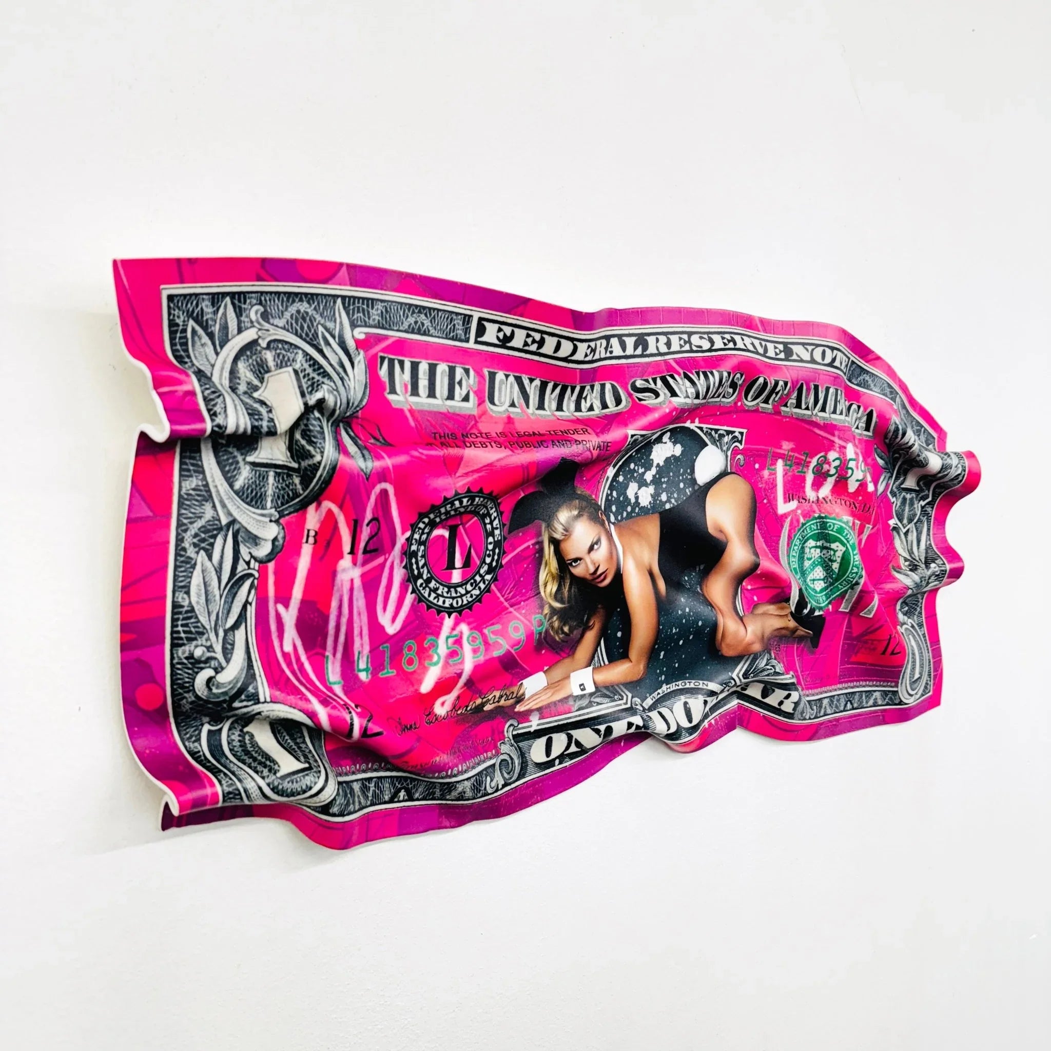 Tableau froissé - Billet de 1$ Kate Moss - Luxartis