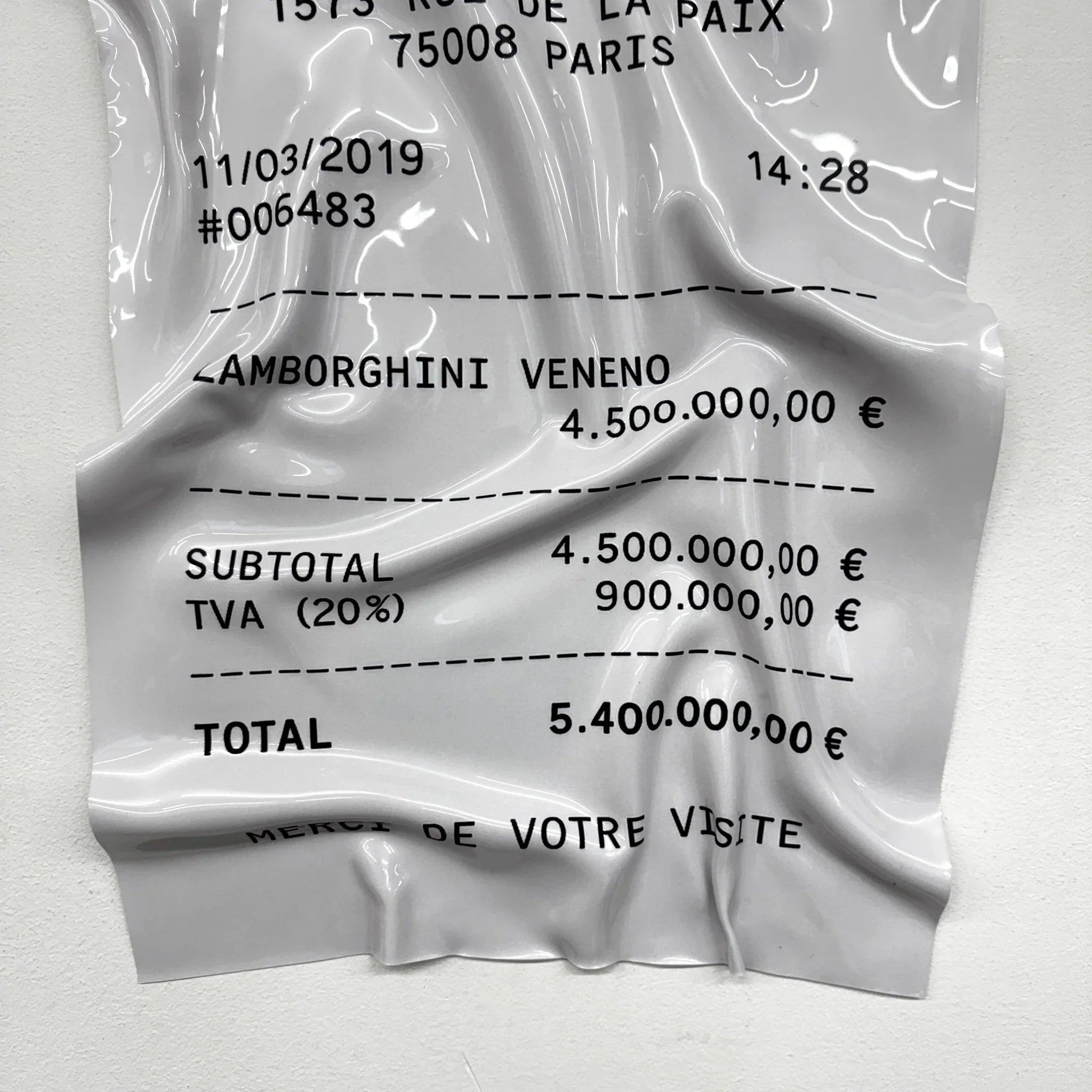 Tableau froissé - Reçu Lamborghini "Veneno" - Luxartis