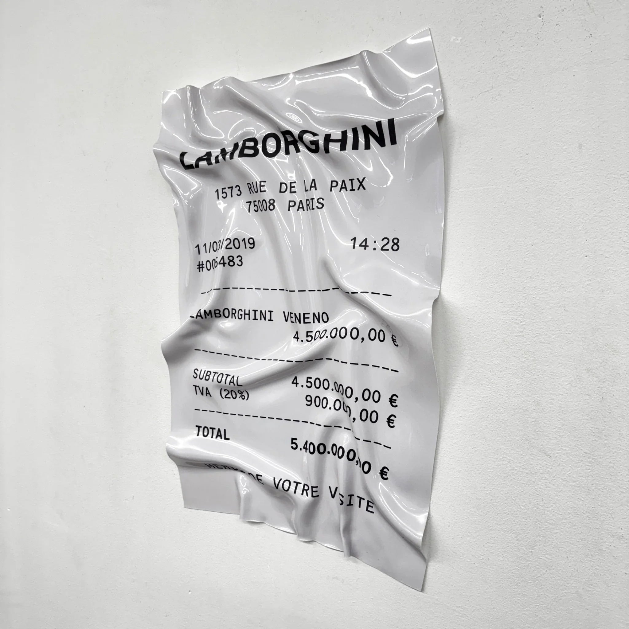 Tableau froissé - Reçu Lamborghini "Veneno" - Luxartis