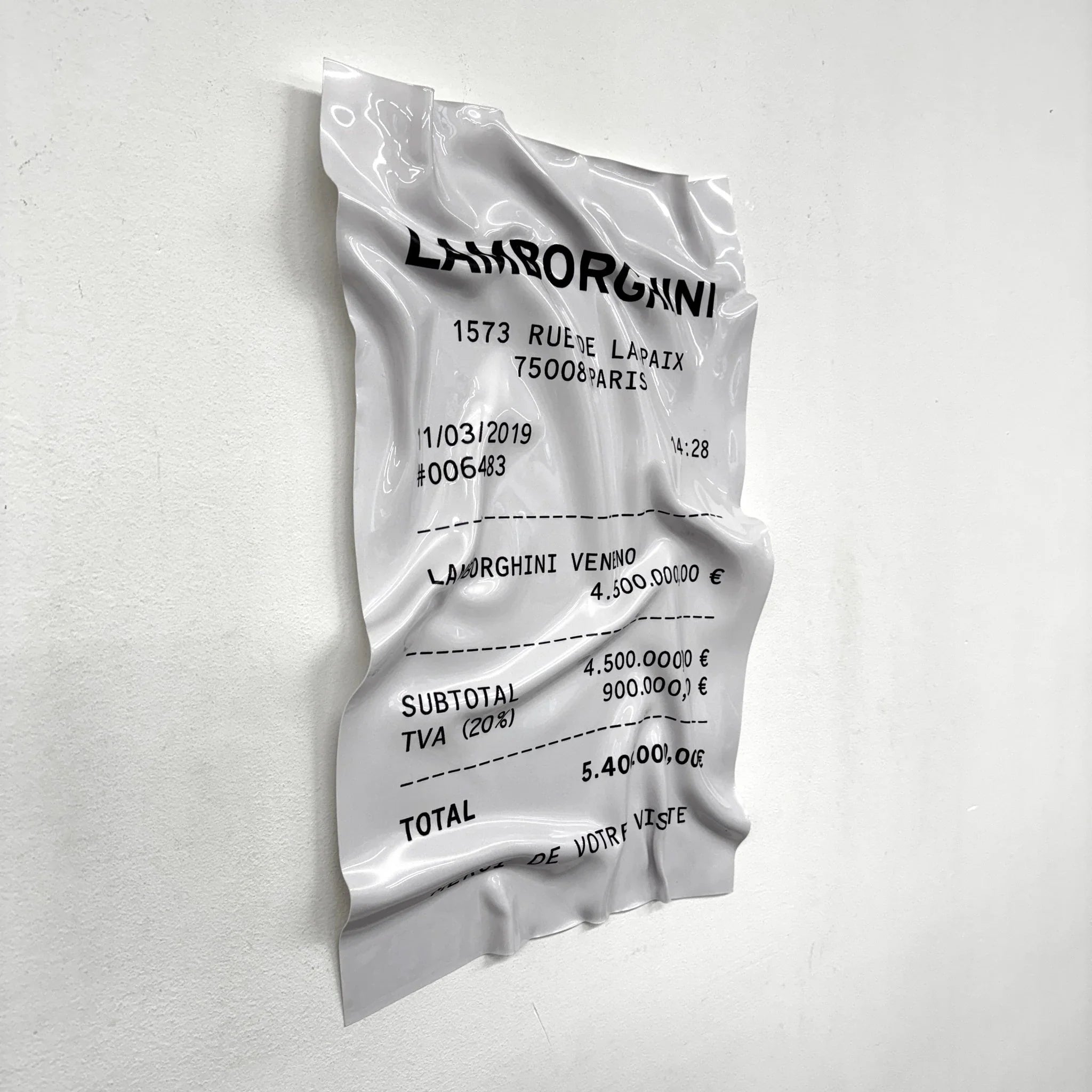 Tableau froissé - Reçu Lamborghini "Veneno" - Luxartis