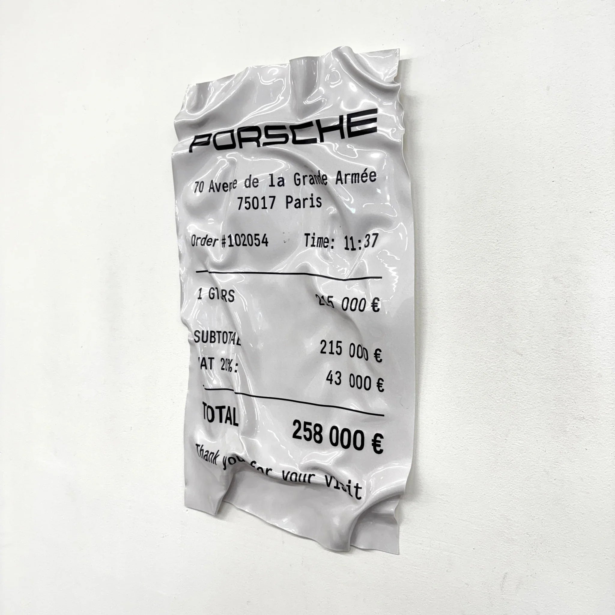 Tableau froissé - Reçu Porsche "GT3 RS" - Luxartis