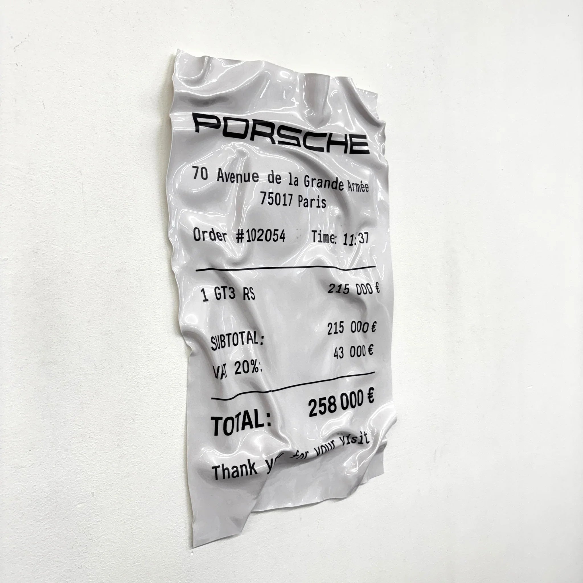 Tableau froissé - Reçu Porsche "GT3 RS" - Luxartis