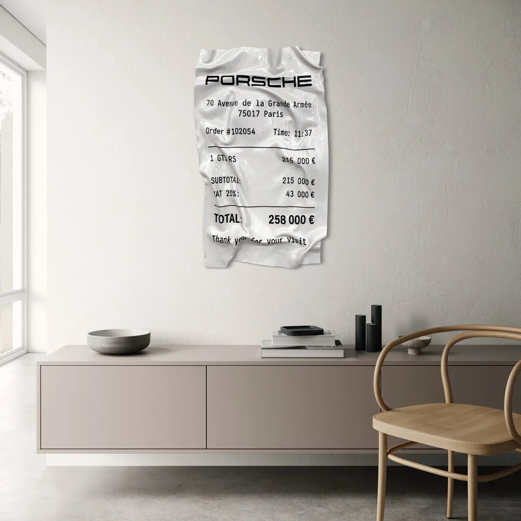 Tableau froissé - Reçu Porsche "GT3 RS" - Luxartis