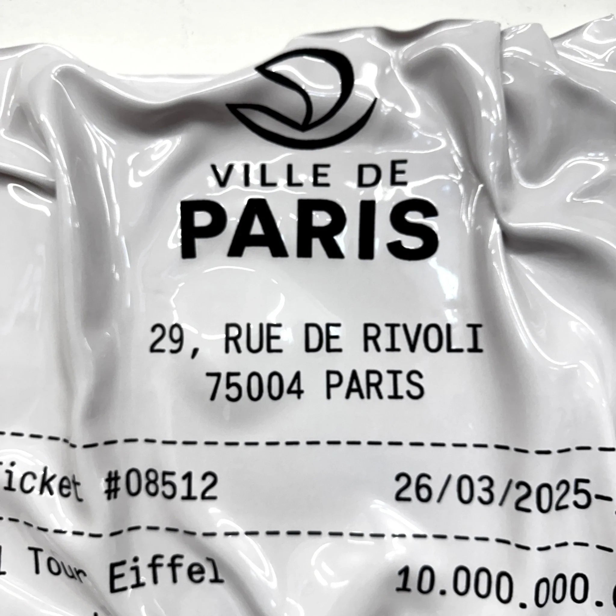 Tableau froissé - Reçu Ville de Paris "Tour Eiffel" - Luxartis