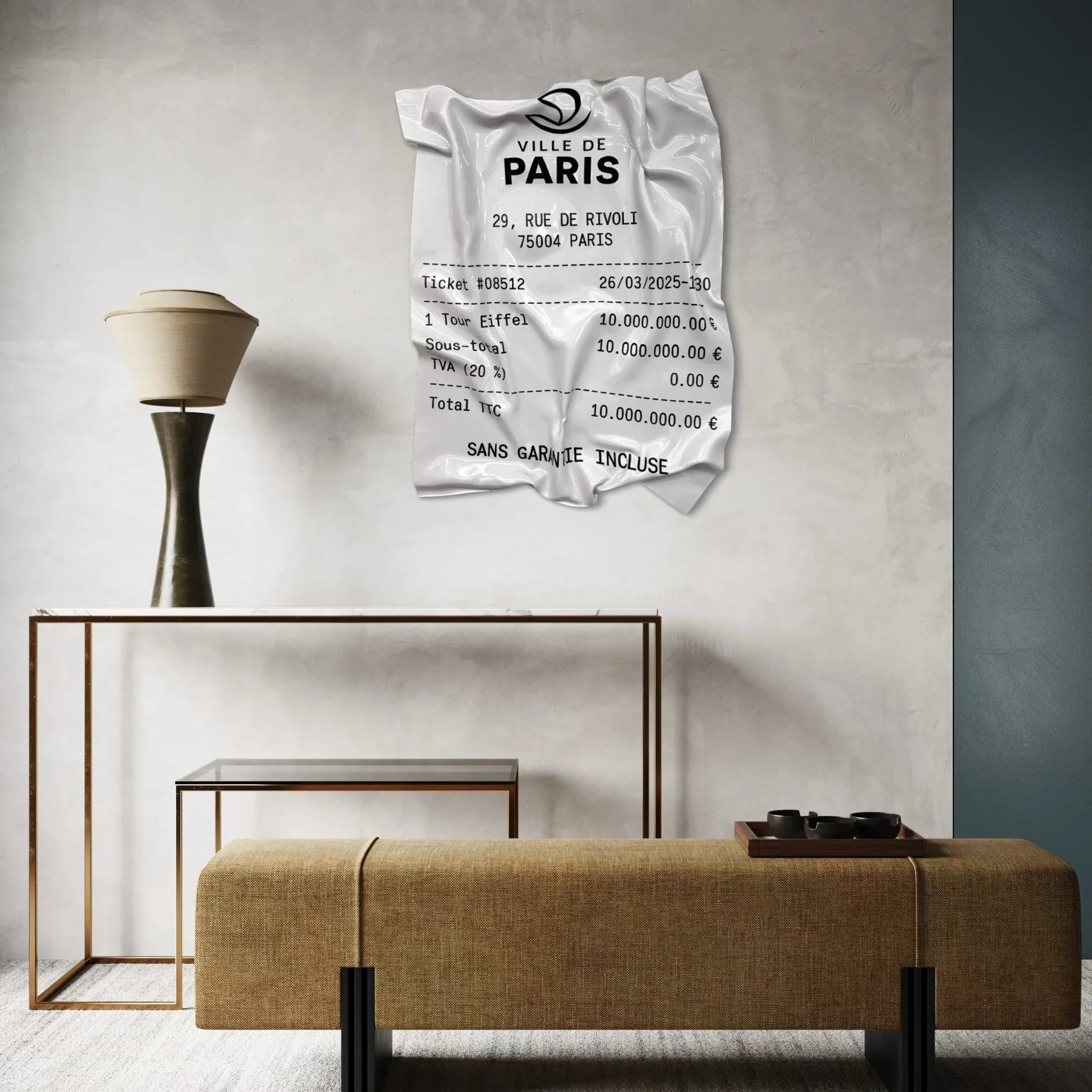 Tableau froissé - Reçu Ville de Paris "Tour Eiffel" - Luxartis